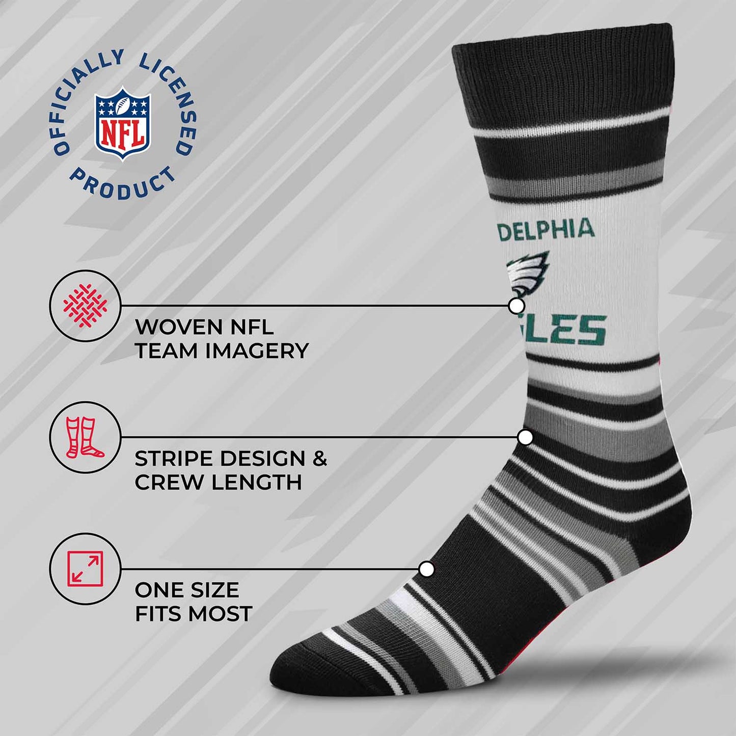 Philadelphia Eagles NFL Adult Striped Dress Socks - Black