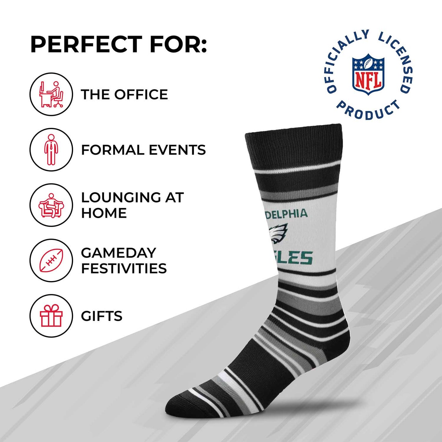 Philadelphia Eagles NFL Adult Striped Dress Socks - Black