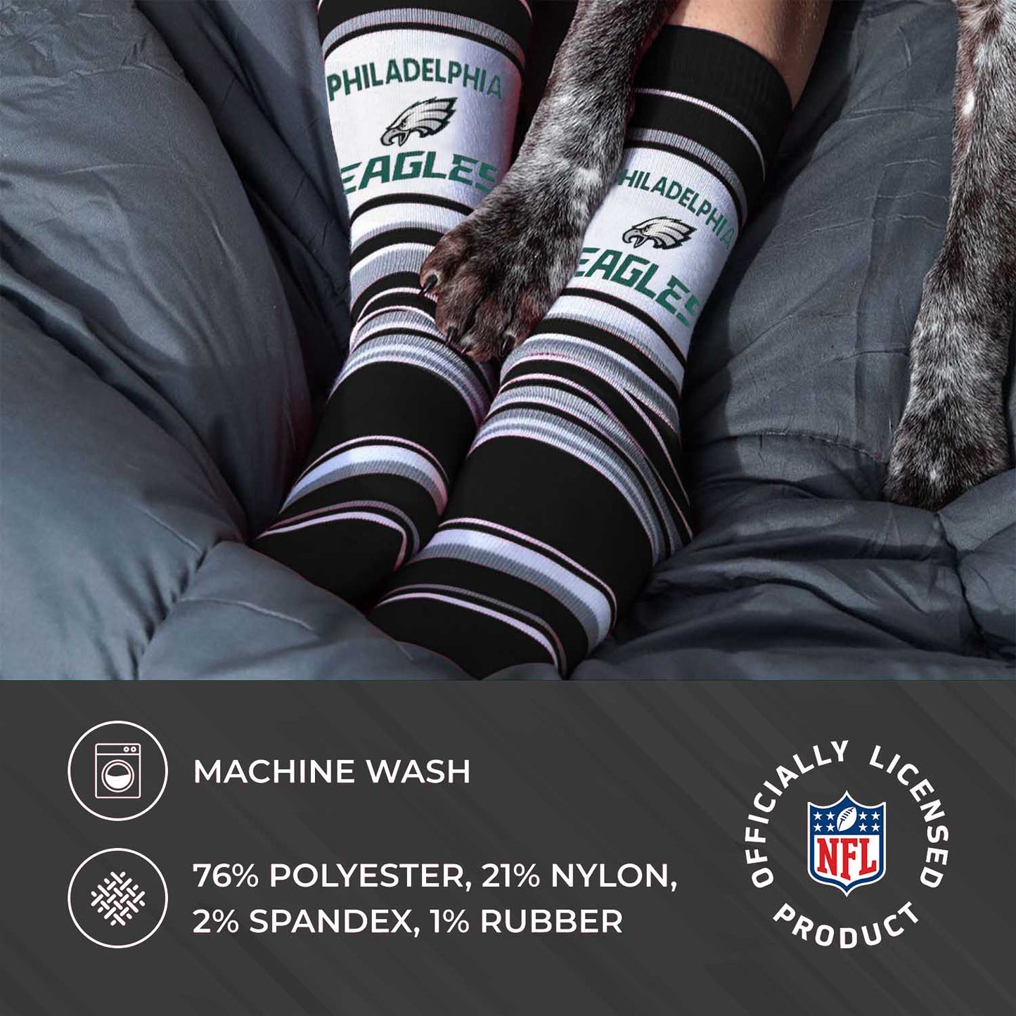 Philadelphia Eagles NFL Adult Striped Dress Socks - Black