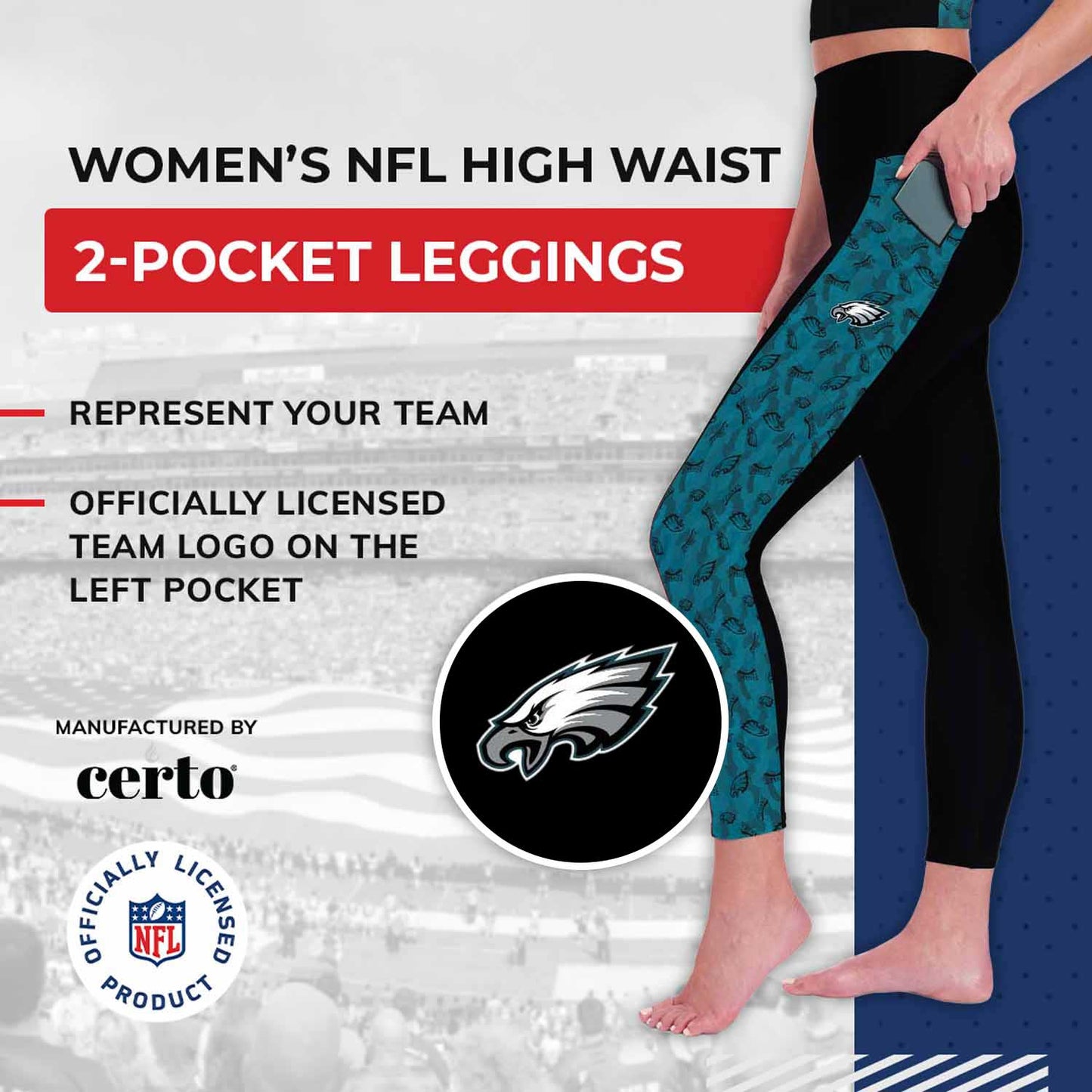 Philadelphia Eagles NFL High Waisted Leggings for Women - Black