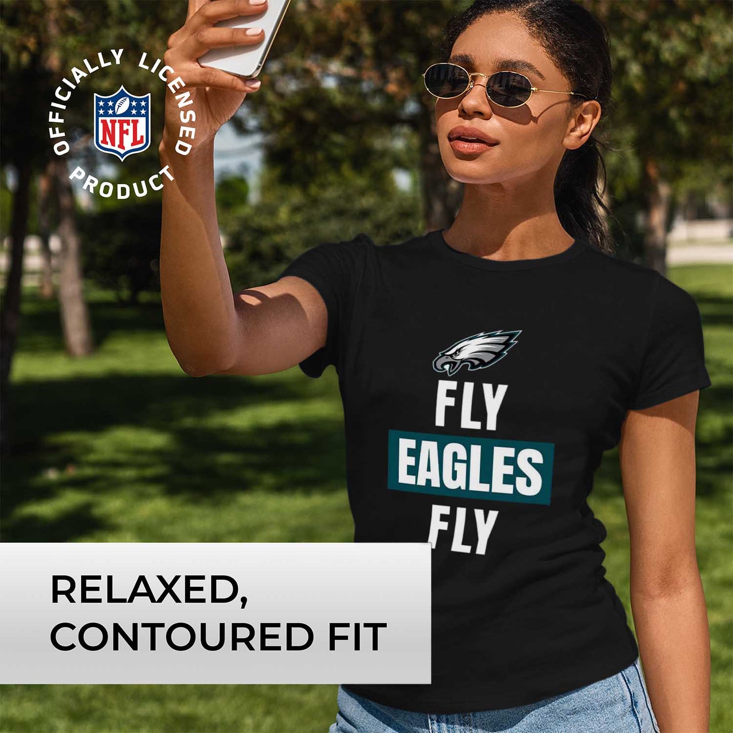 Philadelphia Eagles NFL Womens Team Slogan Short Sleeve Tshirt - Black
