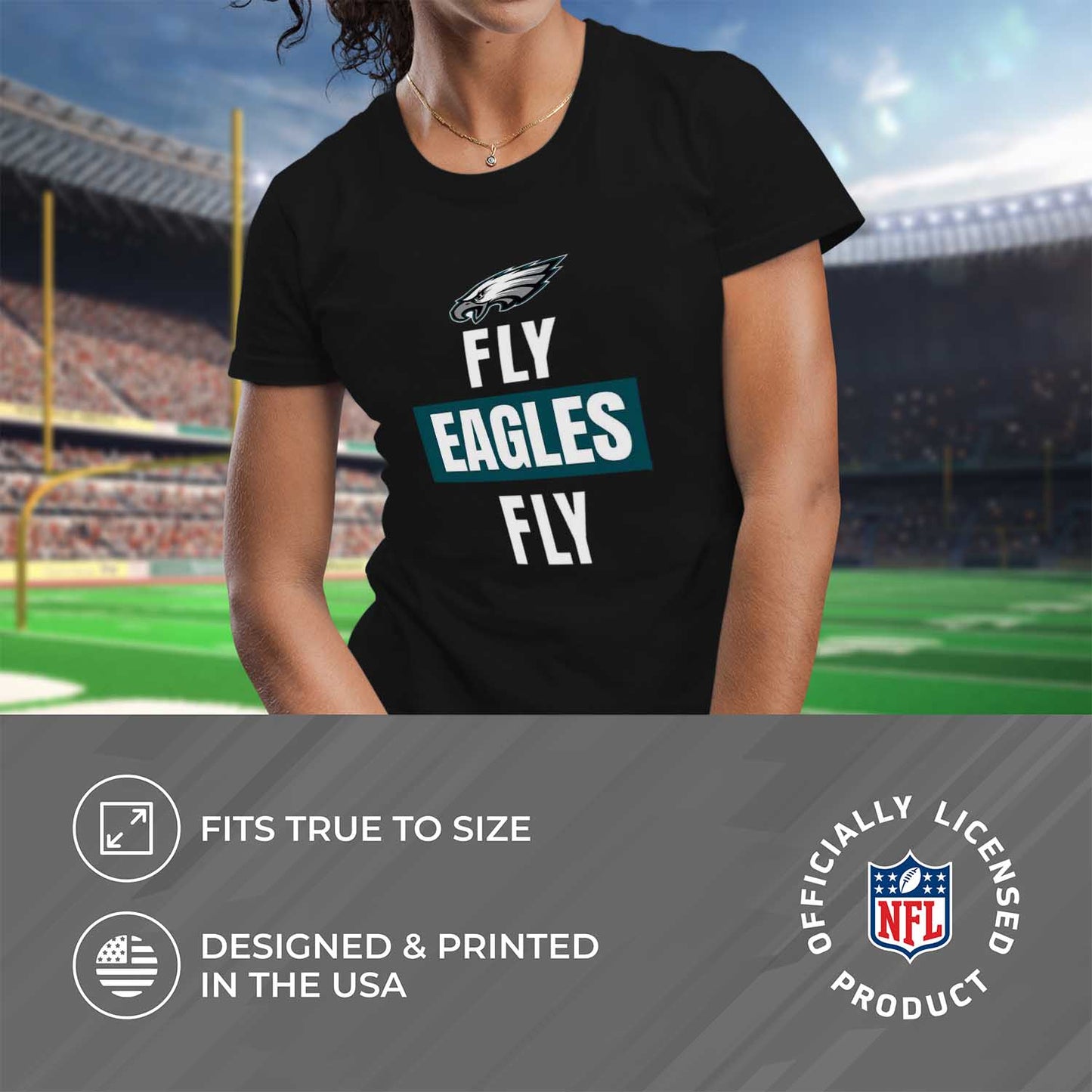Philadelphia Eagles NFL Womens Team Slogan Short Sleeve Tshirt - Black