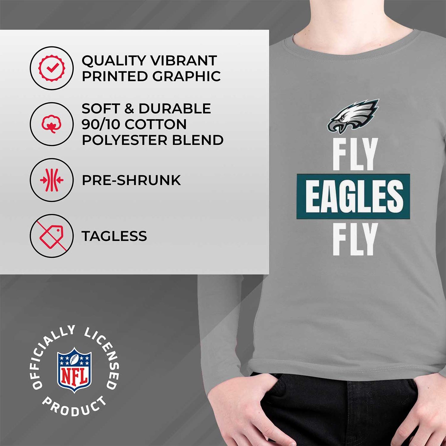Philadelphia Eagles NFL Youth Team Slogan Long Sleeve Shirt - Gray