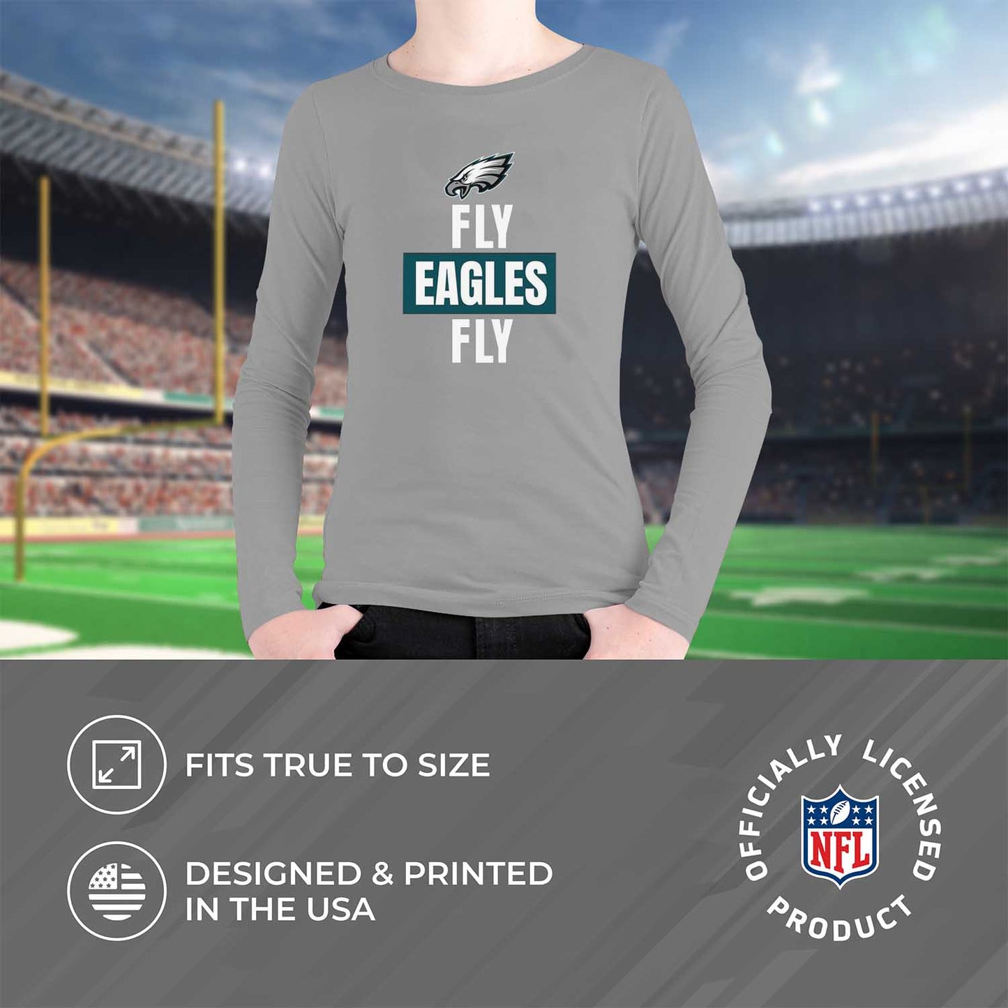 Philadelphia Eagles NFL Youth Team Slogan Long Sleeve Shirt - Gray