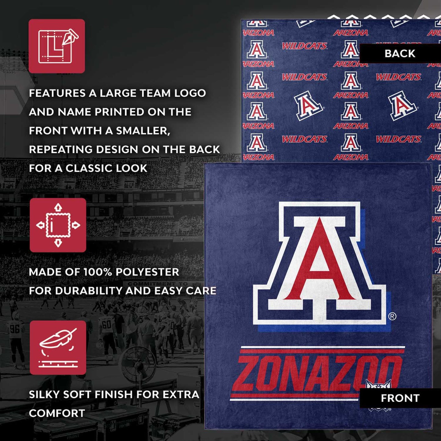 Arizona Wildcats NCAA Double Sided Blanket - Navy