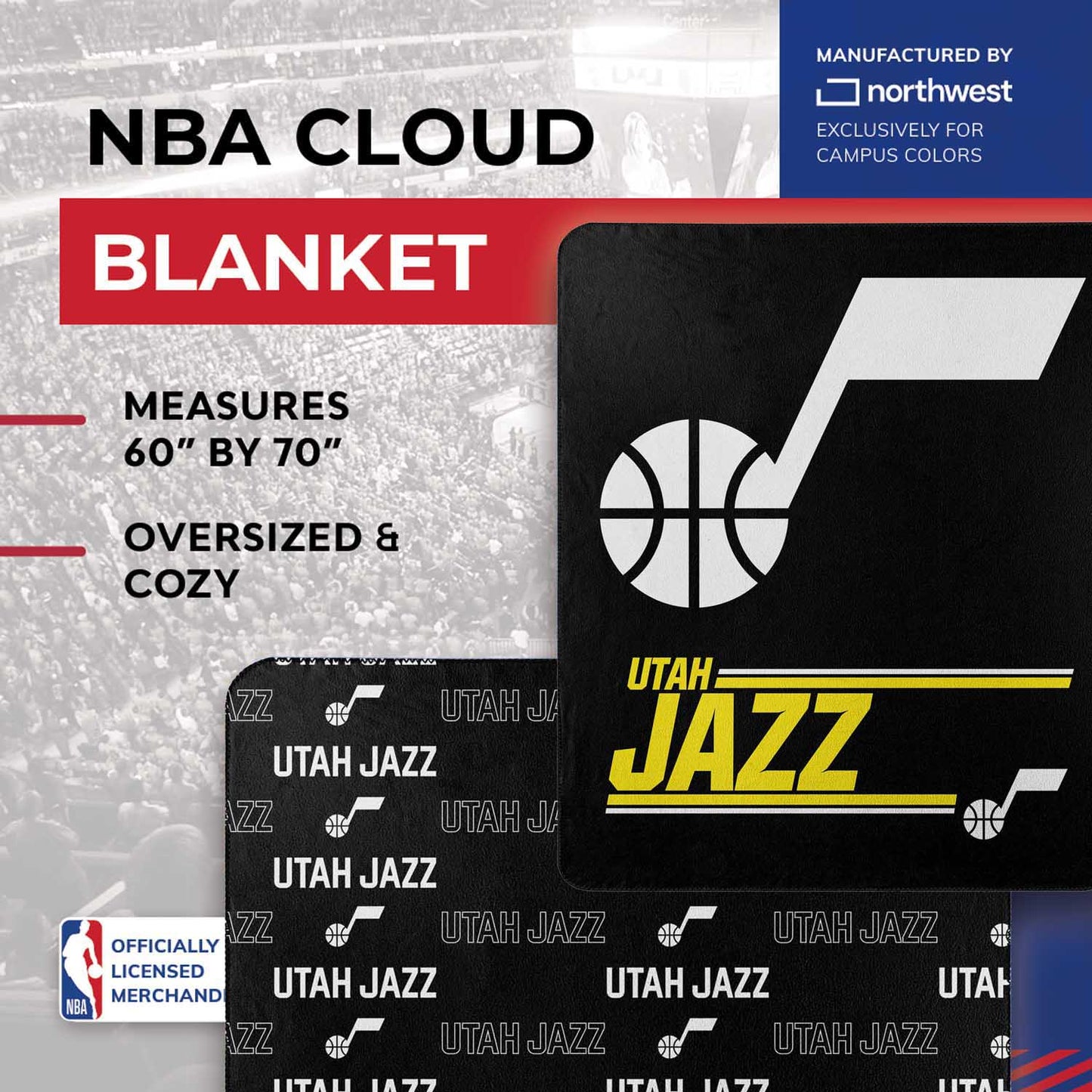 Utah Jazz NBA Double Sided Blanket - Black