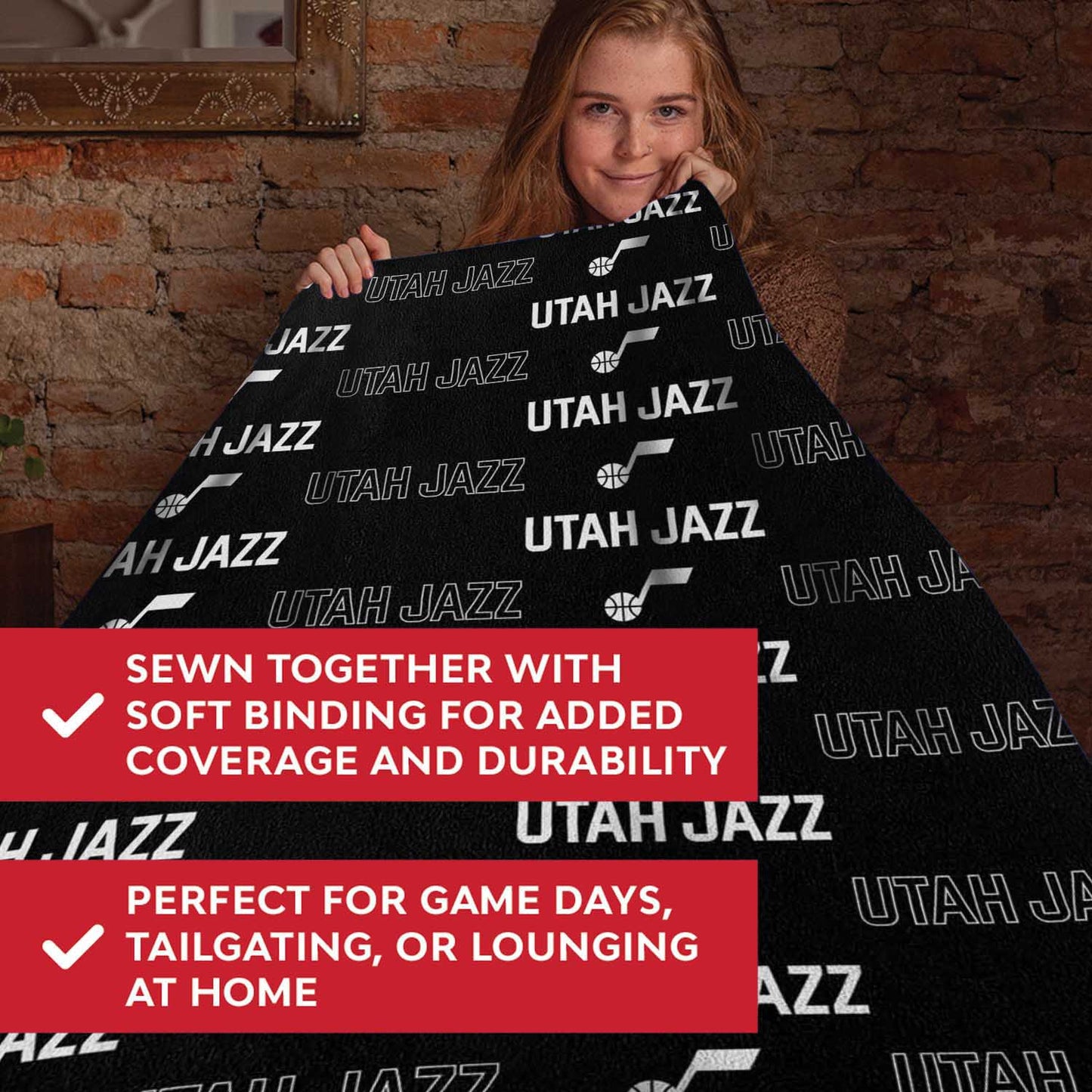 Utah Jazz NBA Double Sided Blanket - Black