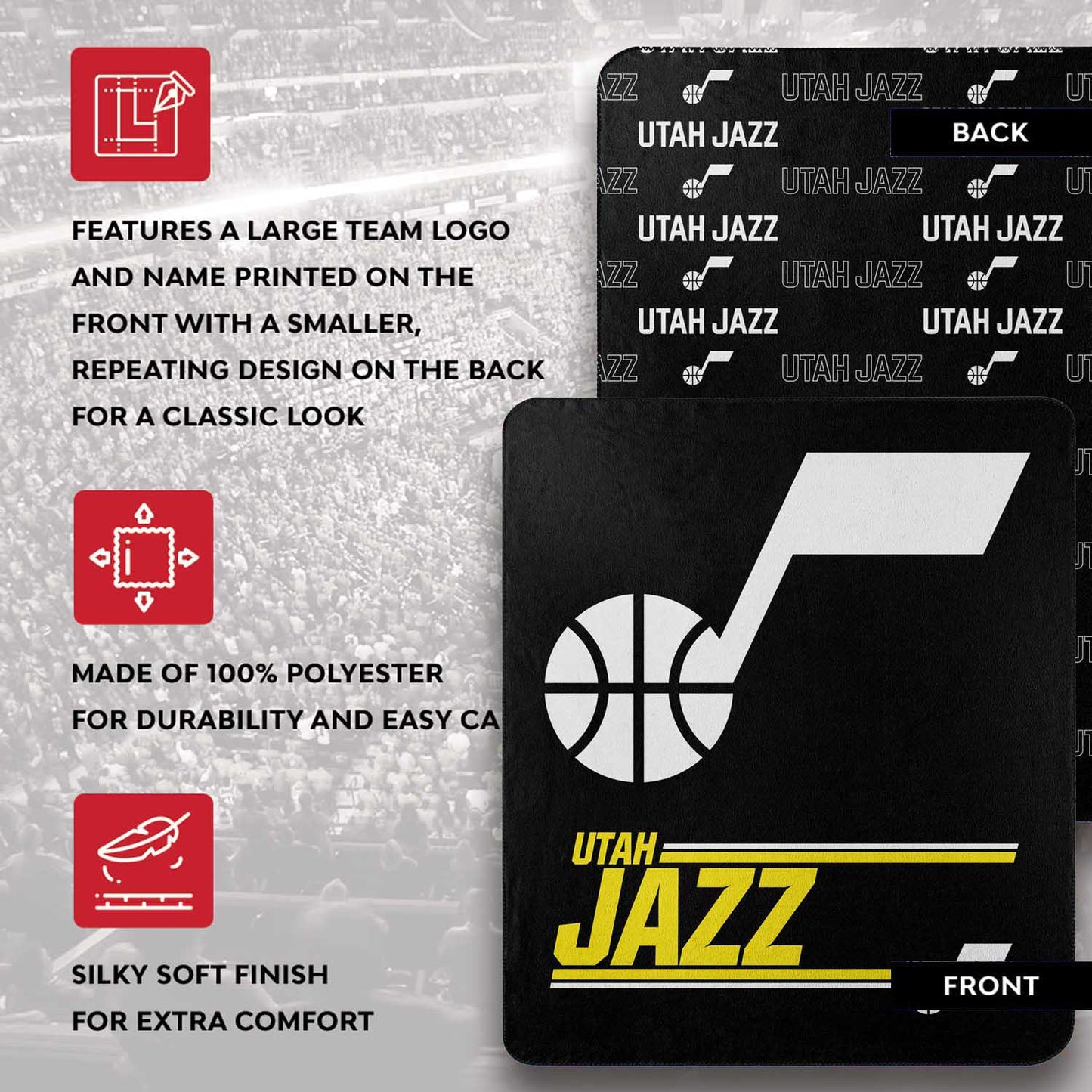 Utah Jazz NBA Double Sided Blanket - Black