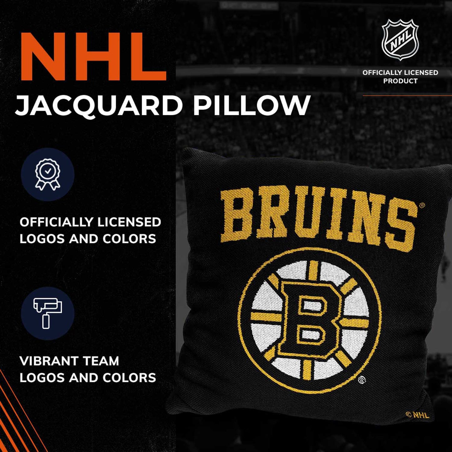 Boston Bruins NHL Decorative Pillows- Enhance Your Space with Woven Throw Pillows - Black