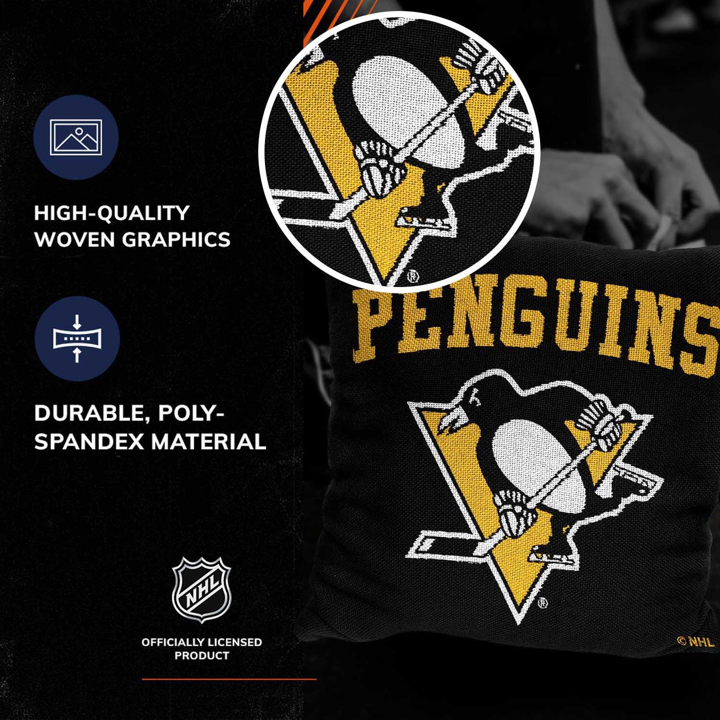 Pittsburgh Penguins NHL Decorative Pillows- Enhance Your Space with Woven Throw Pillows - Black