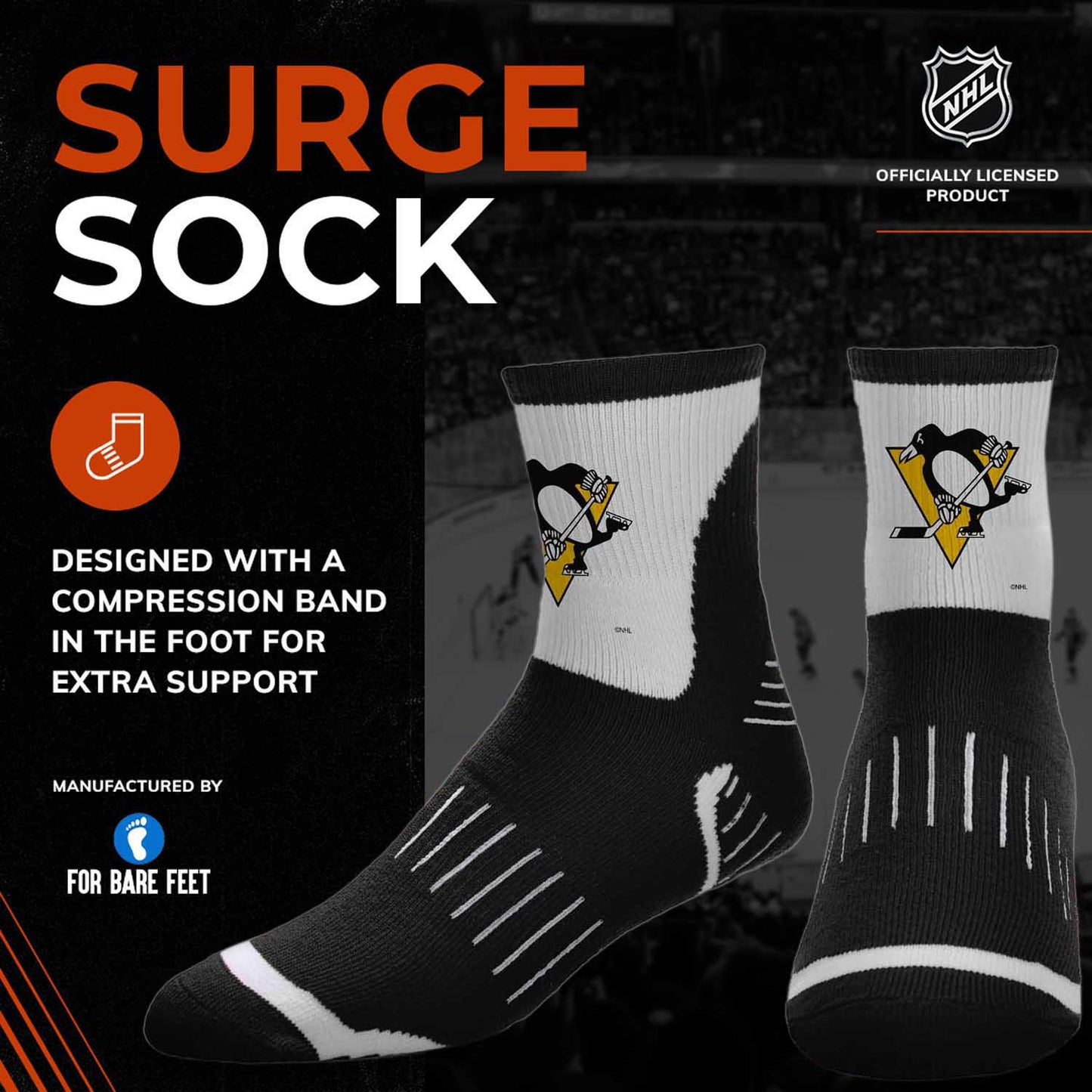 Pittsburgh Penguins NHL Youth Surge Socks - Black