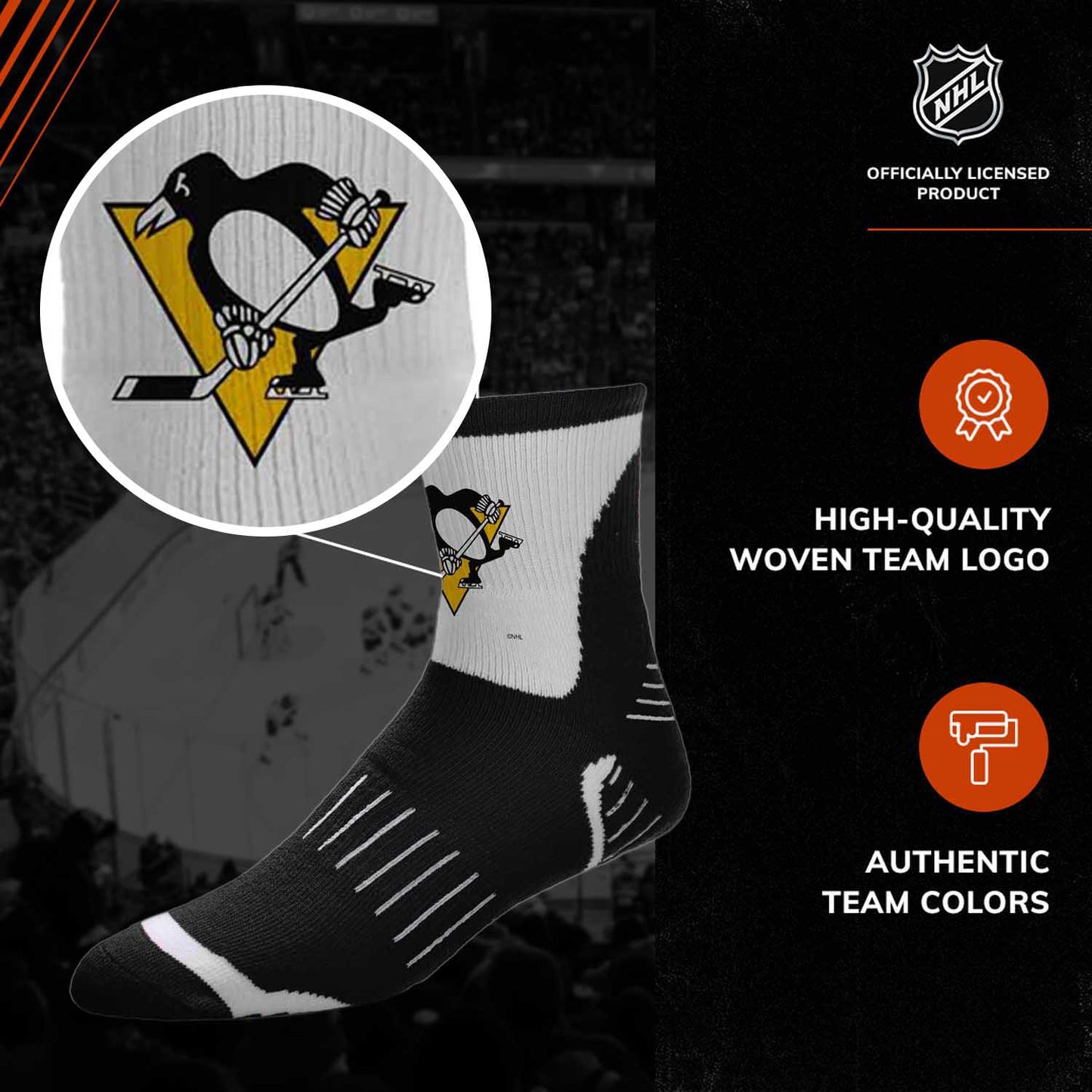 Pittsburgh Penguins NHL Youth Surge Socks - Black