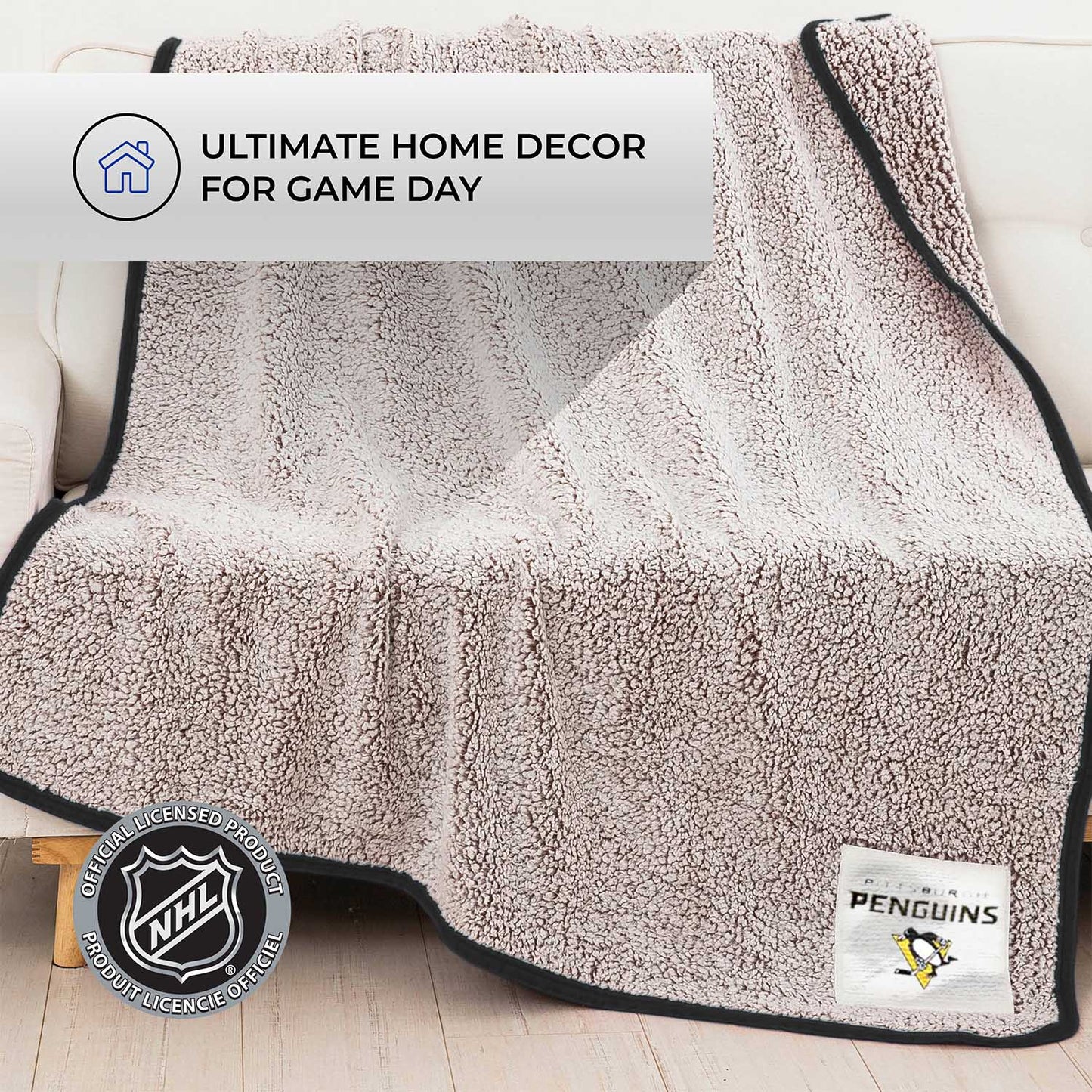 Pittsburgh Penguins NHL Silk Touch Sherpa Throw Blanket - Black