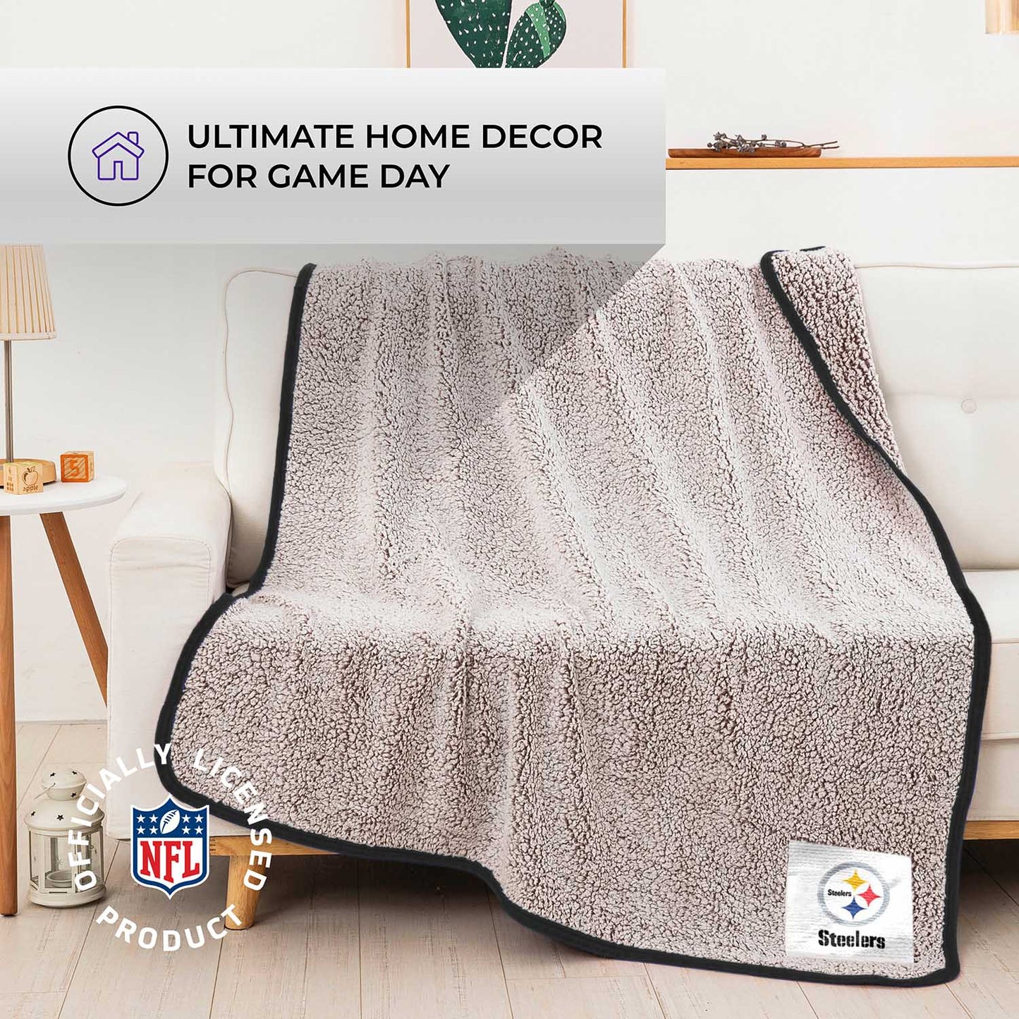 Pittsburgh Steelers NFL Silk Touch Sherpa Throw Blanket - Black