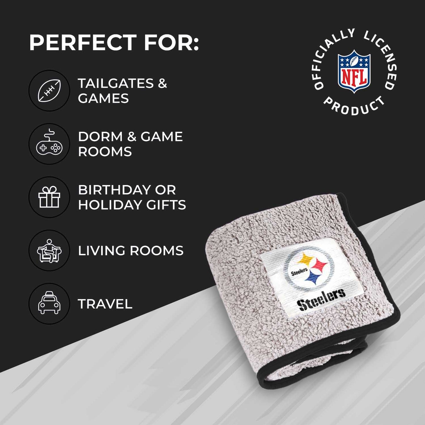 Pittsburgh Steelers NFL Silk Touch Sherpa Throw Blanket - Black