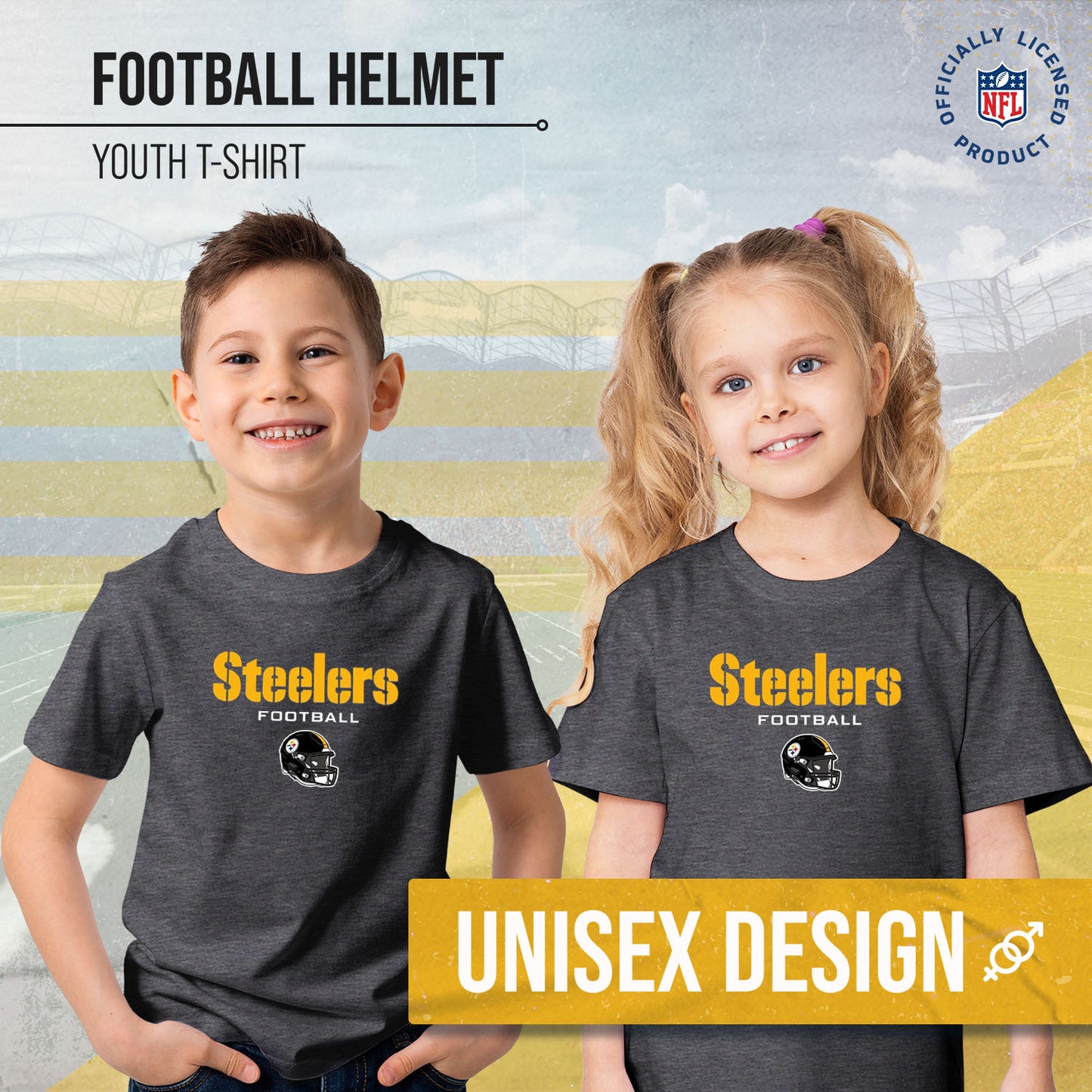 Pittsburgh Steelers NFL Youth Football Helmet Tagless T-Shirt - Charcoal