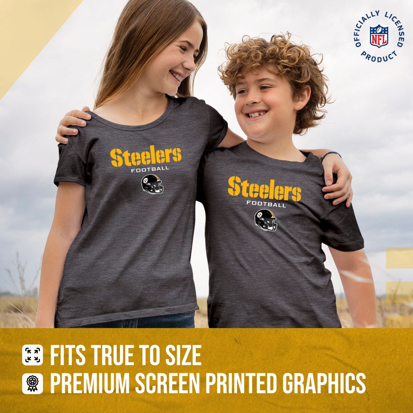 Pittsburgh Steelers NFL Youth Football Helmet Tagless T-Shirt - Charcoal