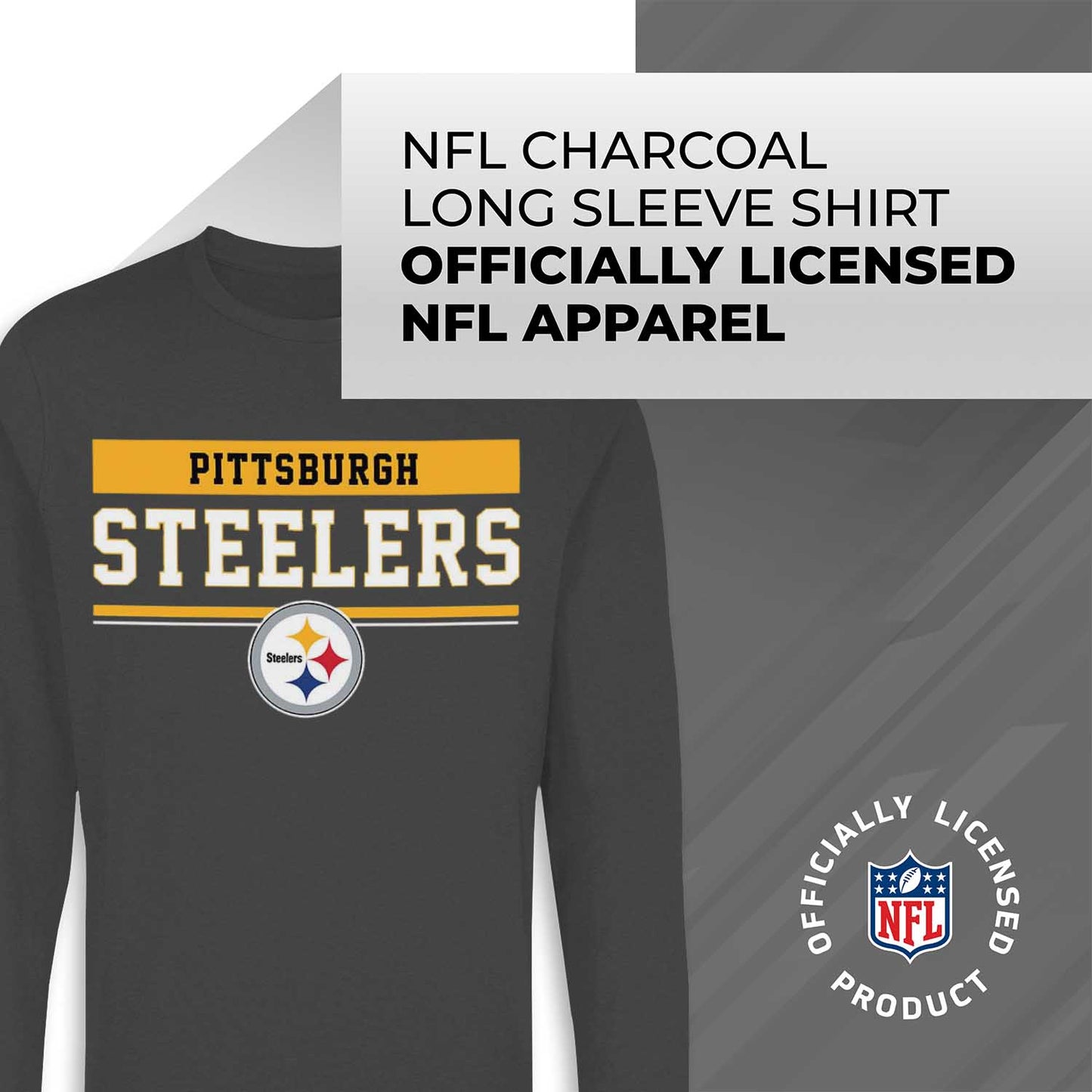 Pittsburgh Steelers NFL Adult Charcoal Long Sleeve T Shirt - Charcoal