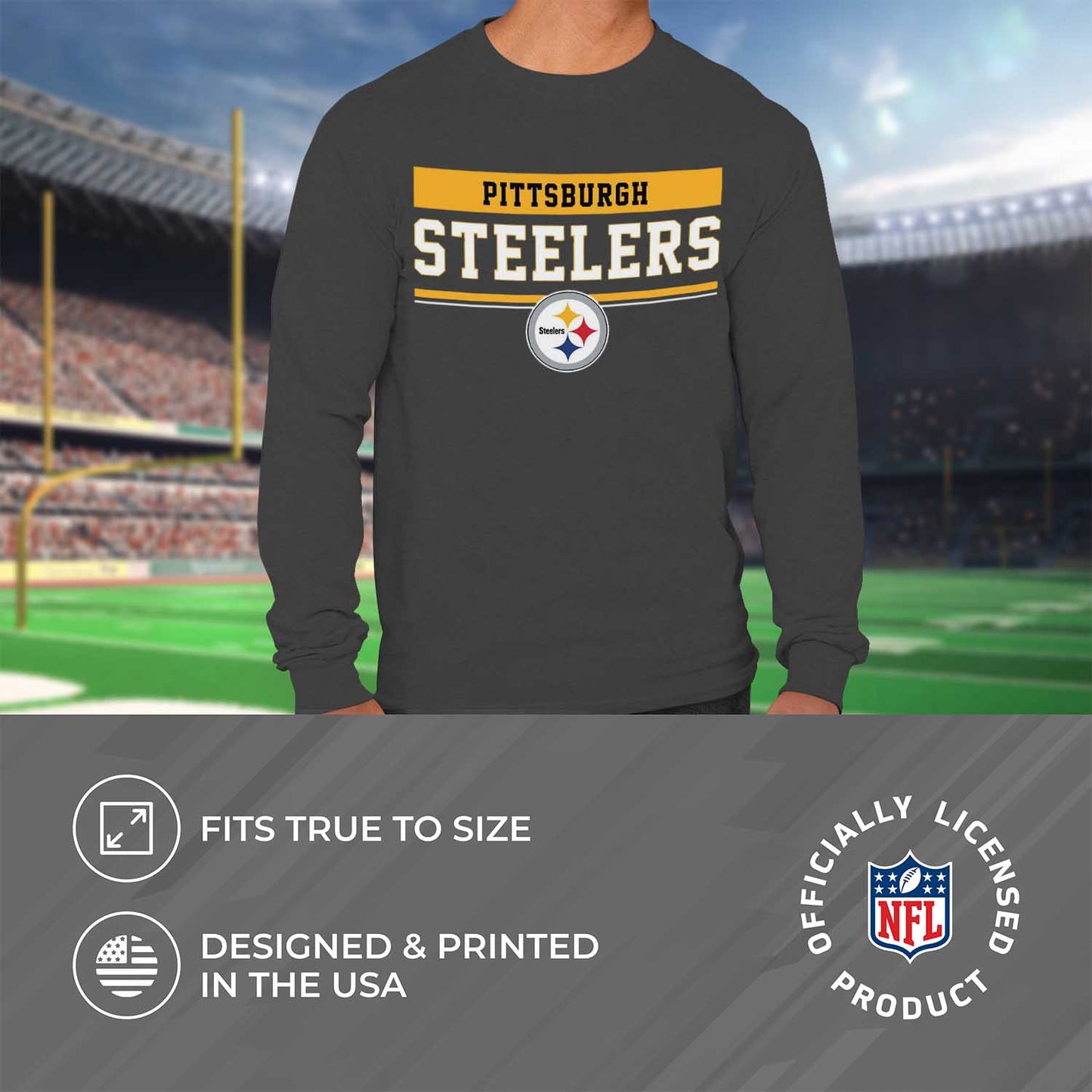 Pittsburgh Steelers NFL Adult Charcoal Long Sleeve T Shirt - Charcoal