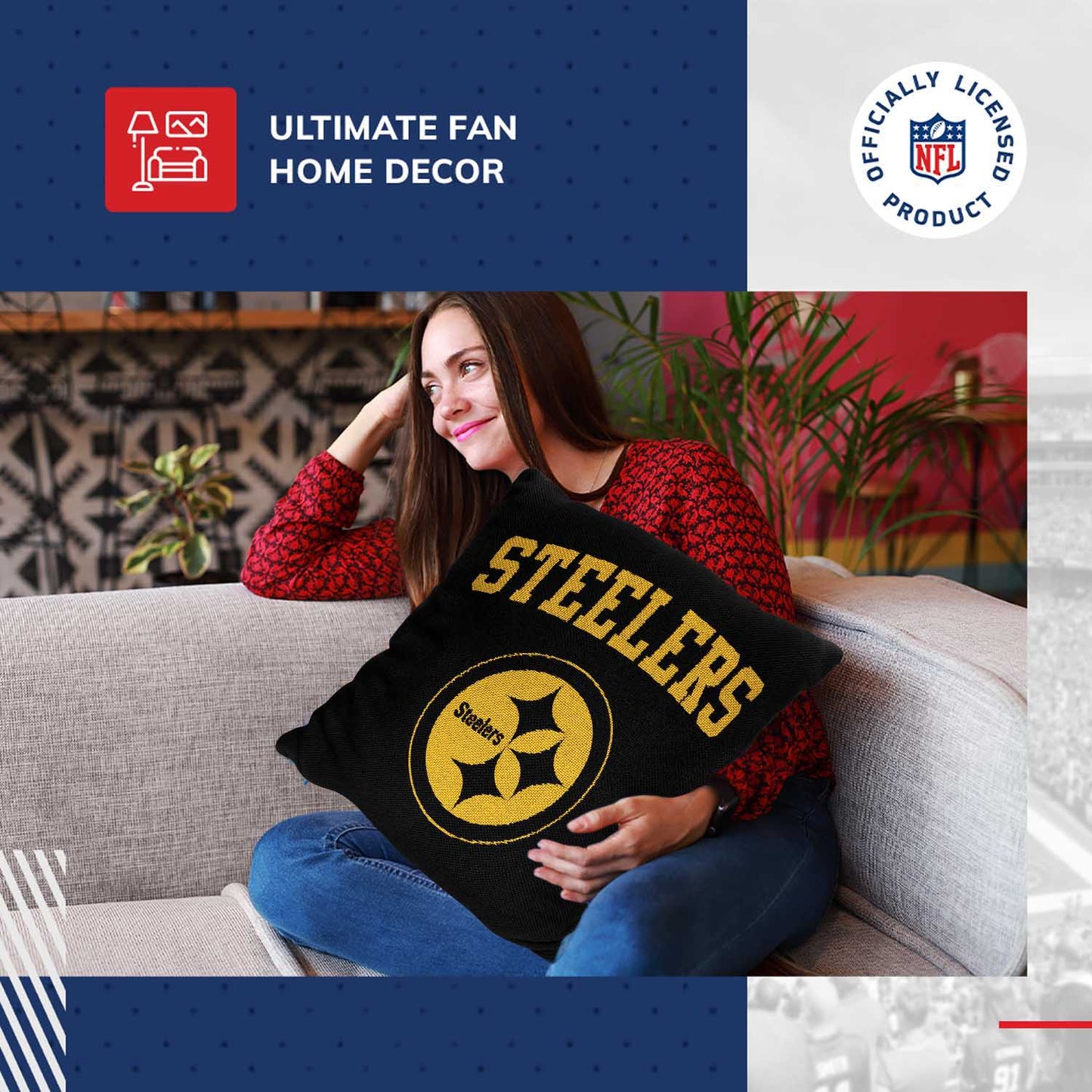 Pittsburgh Steelers NFL Decorative Football Throw Pillow - Black