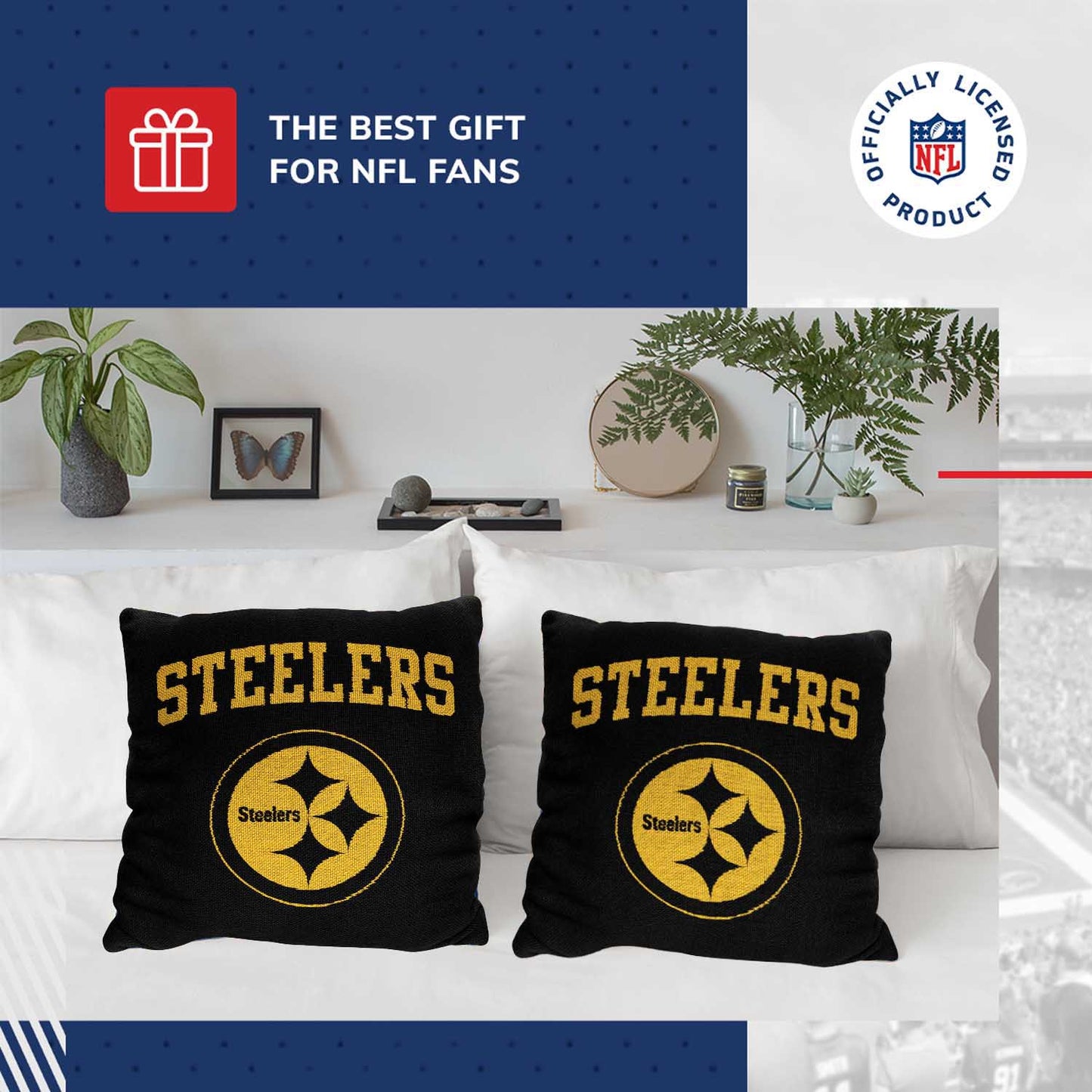 Pittsburgh Steelers NFL Decorative Football Throw Pillow - Black