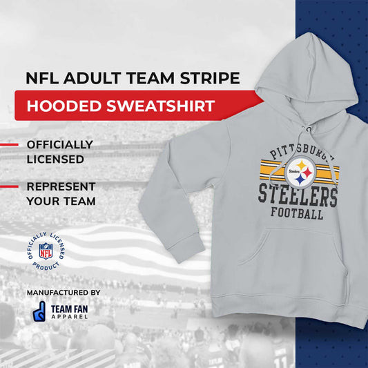 Pittsburgh Steelers NFL Team Stripe Hooded Sweatshirt- Soft Pullover Sports Hoodie For Men & Women - Sport Gray