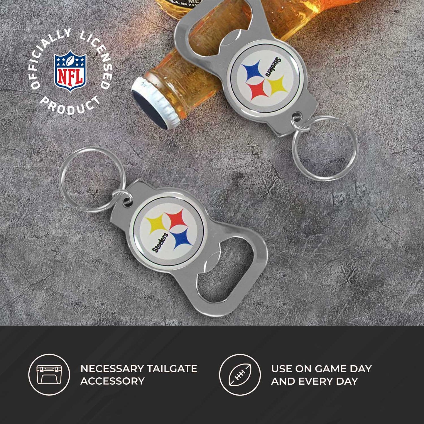 Pittsburgh Steelers NFL Bottle Opener Keychain Bundle - Black