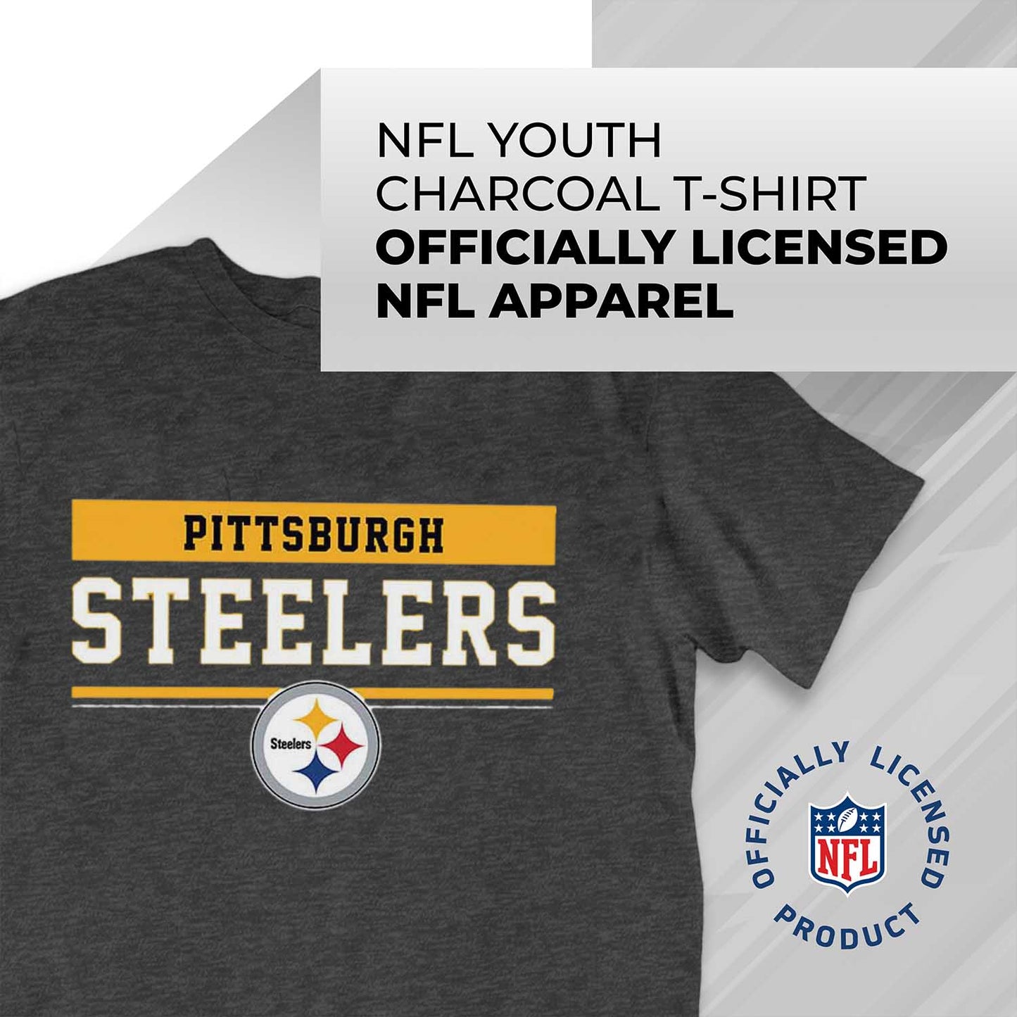 Pittsburgh Steelers NFL Youth Short Sleeve Charcoal T Shirt - Charcoal