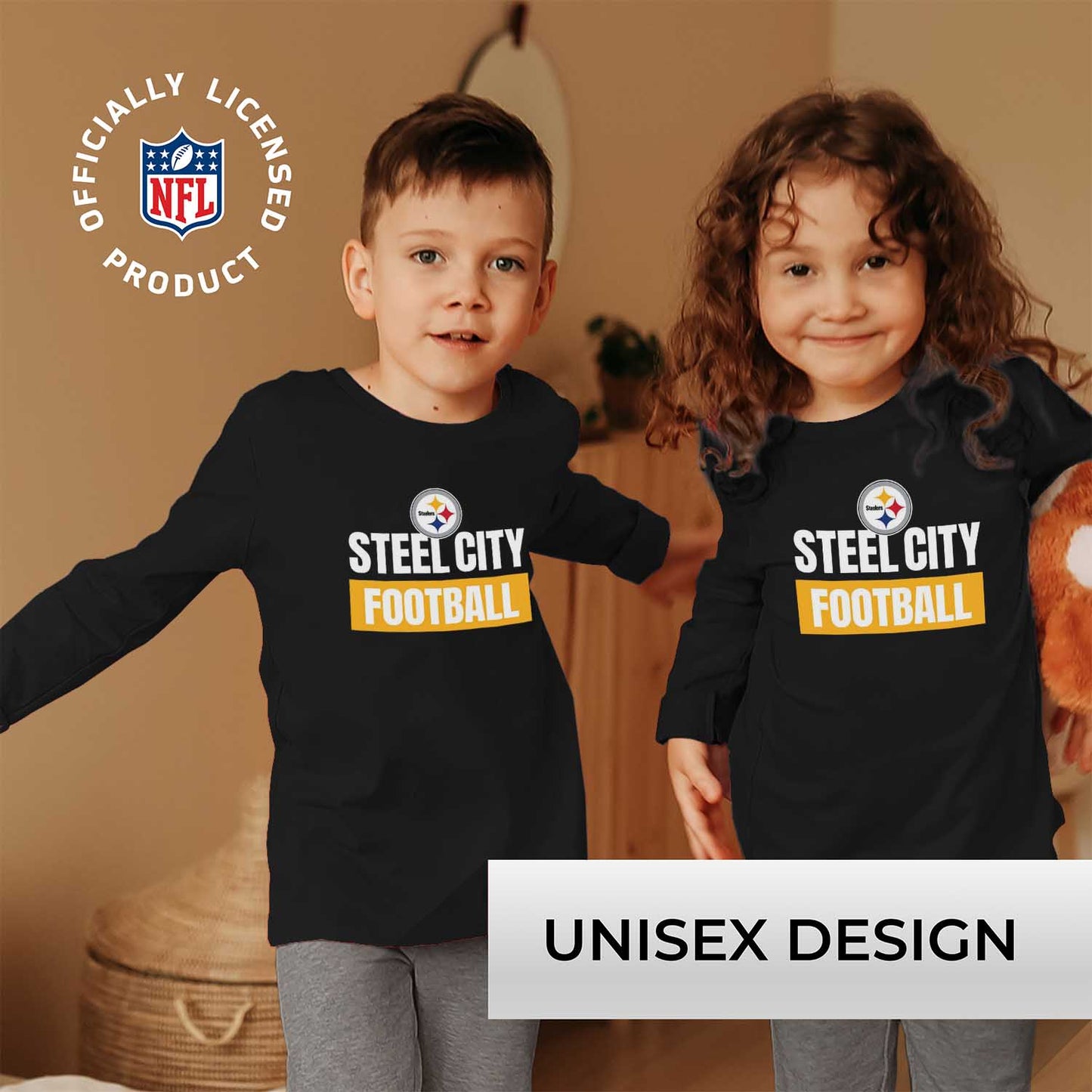 Pittsburgh Steelers NFL Youth Team Slogan crewneck Sweatshirt - Black