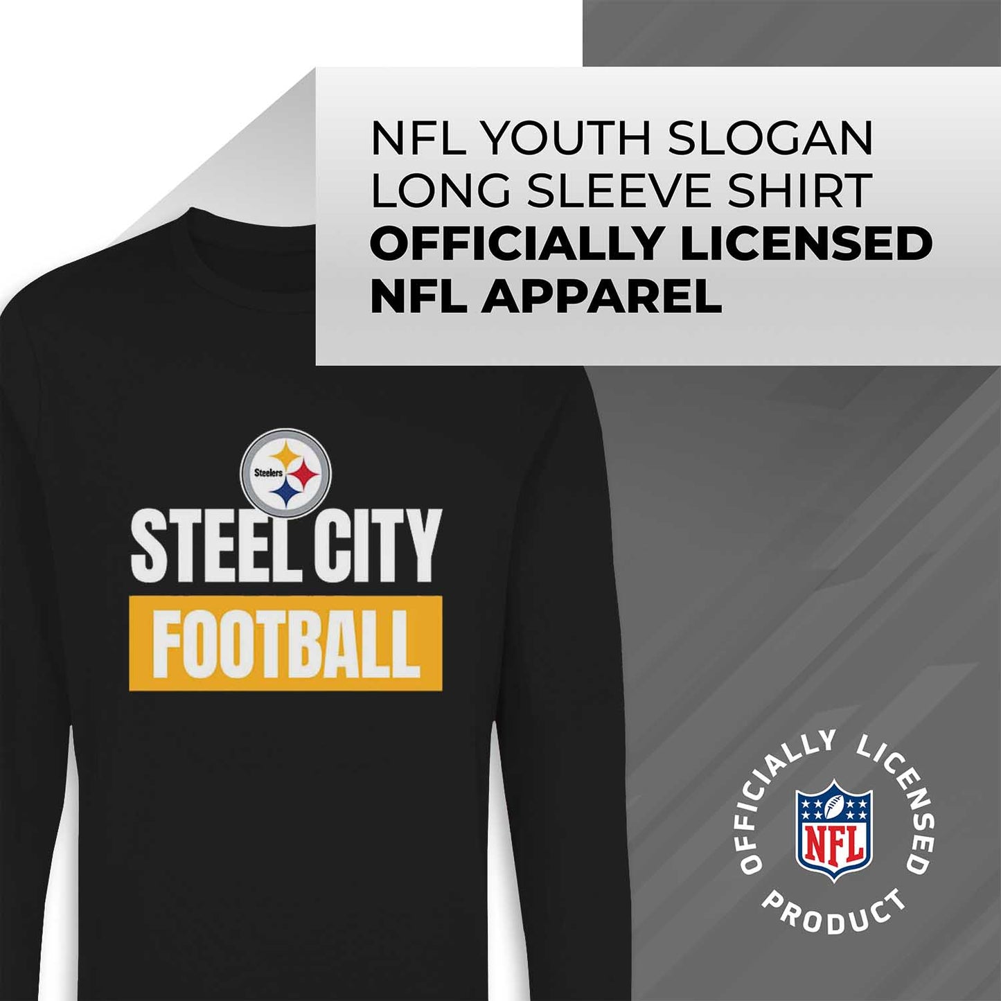 Pittsburgh Steelers NFL Youth Team Slogan crewneck Sweatshirt - Black