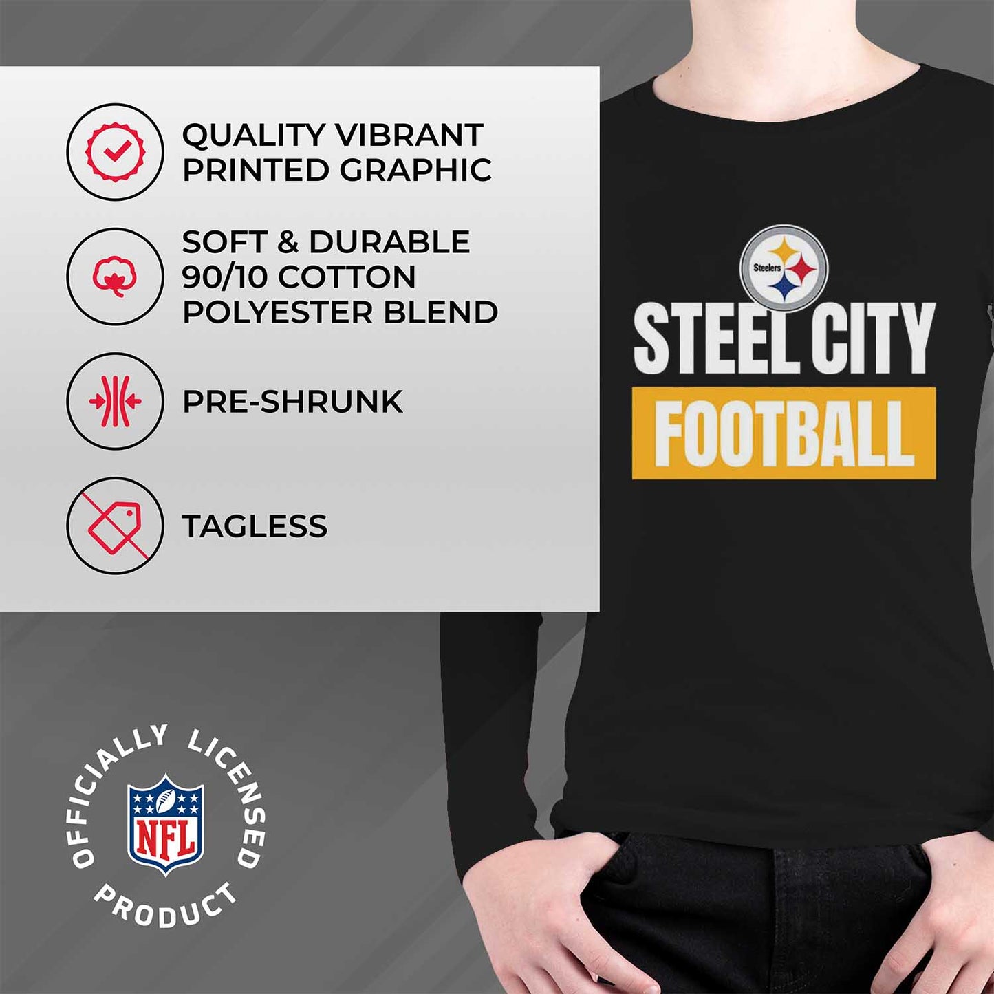 Pittsburgh Steelers NFL Youth Team Slogan crewneck Sweatshirt - Black