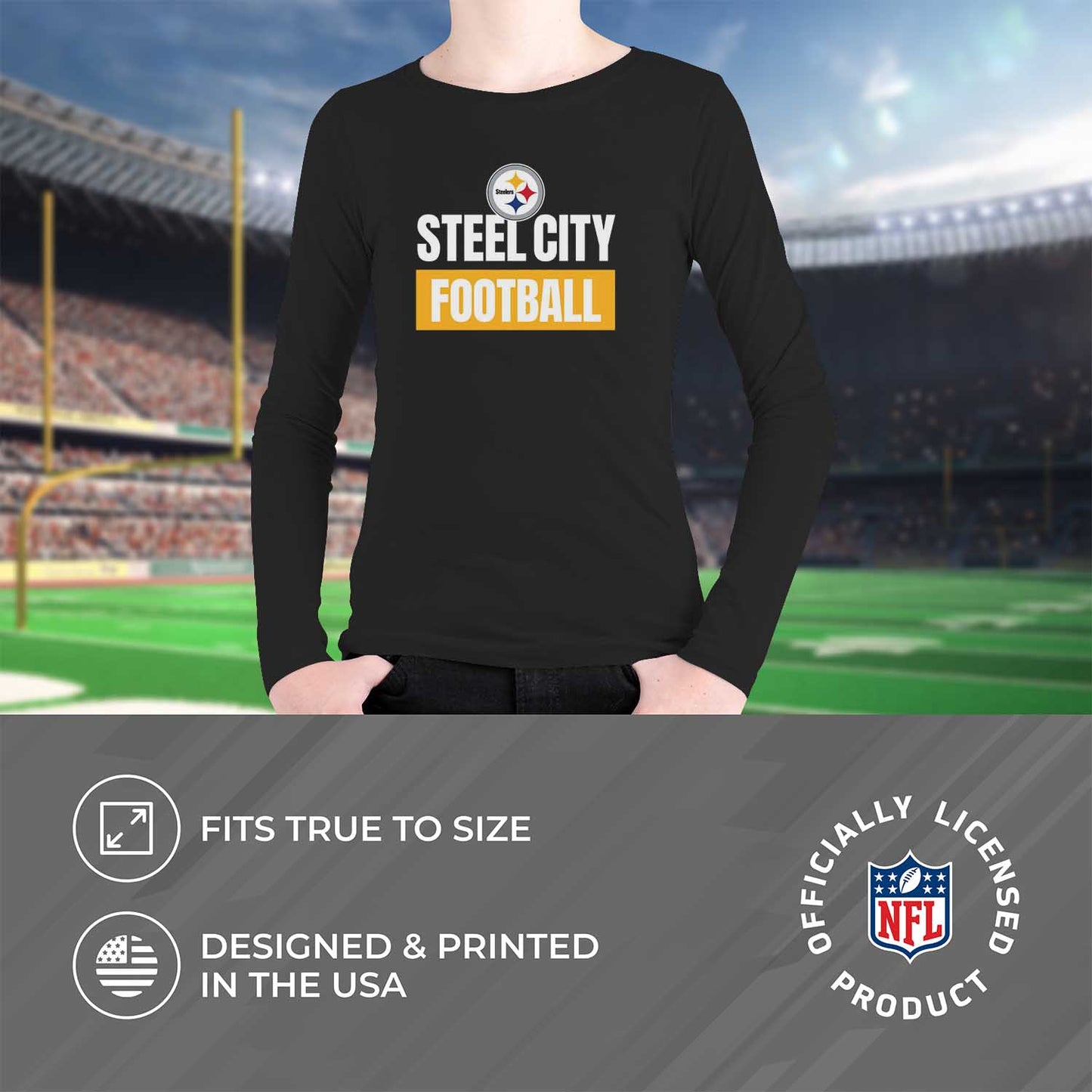 Pittsburgh Steelers NFL Youth Team Slogan crewneck Sweatshirt - Black