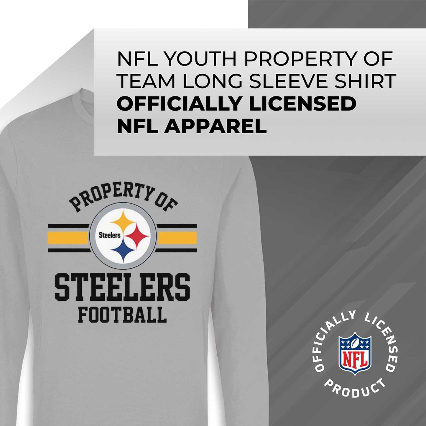 Pittsburgh Steelers NFL Youth Property Of Long Sleeve Lightweight T Shirt - Sport Gray