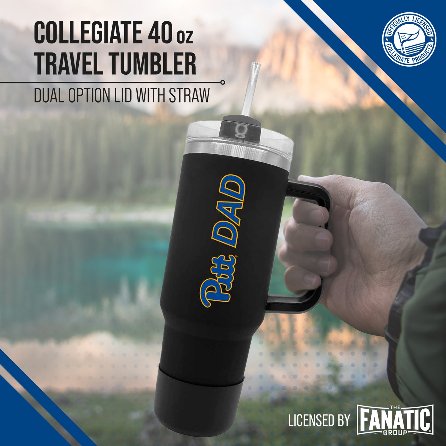 Pitt Panthers Collegiate 40oz Stainless Steel Travel Tumbler with Handle for Dad - Black
