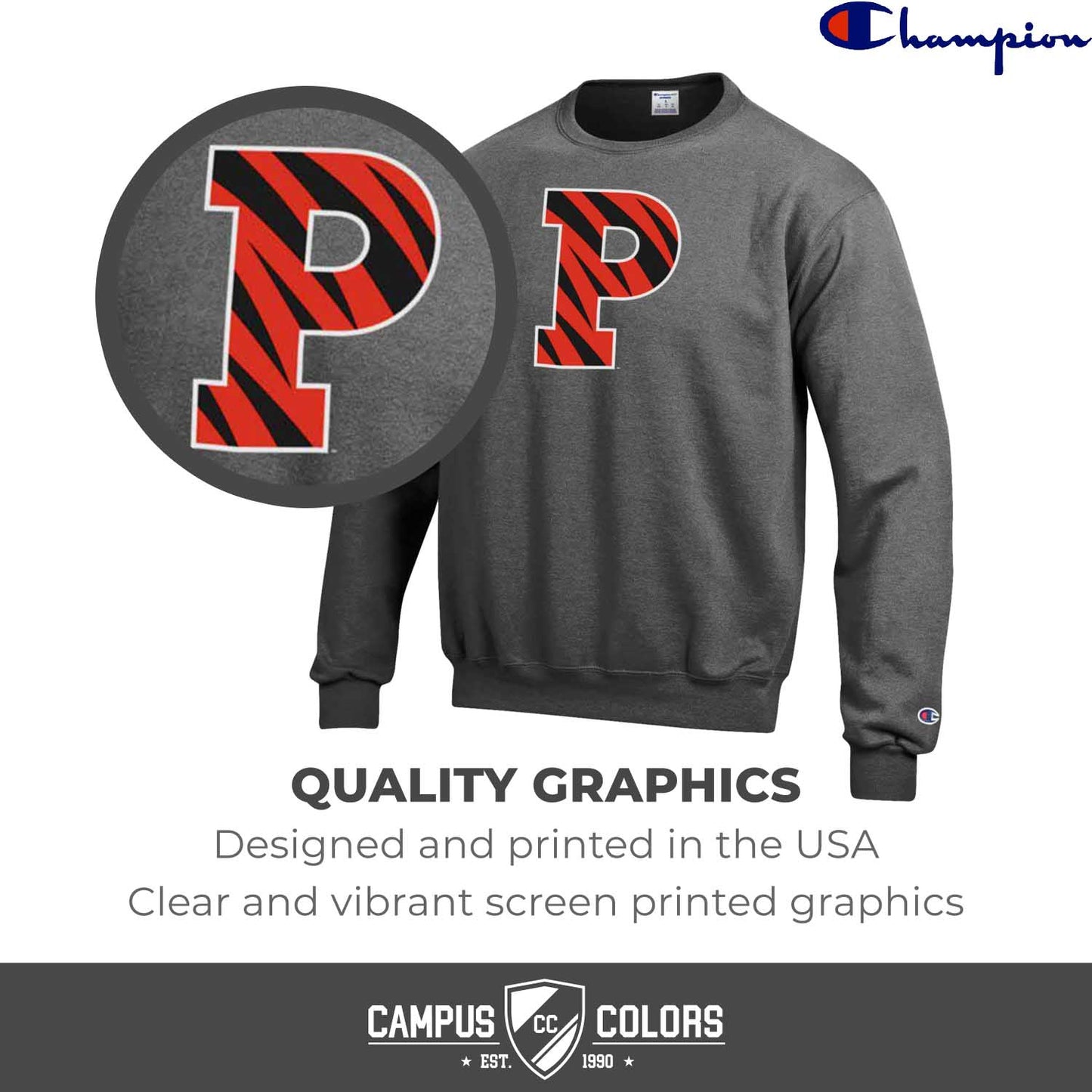 Princeton Tigers Adult Mascot Fleece Crewneck - Charcoal