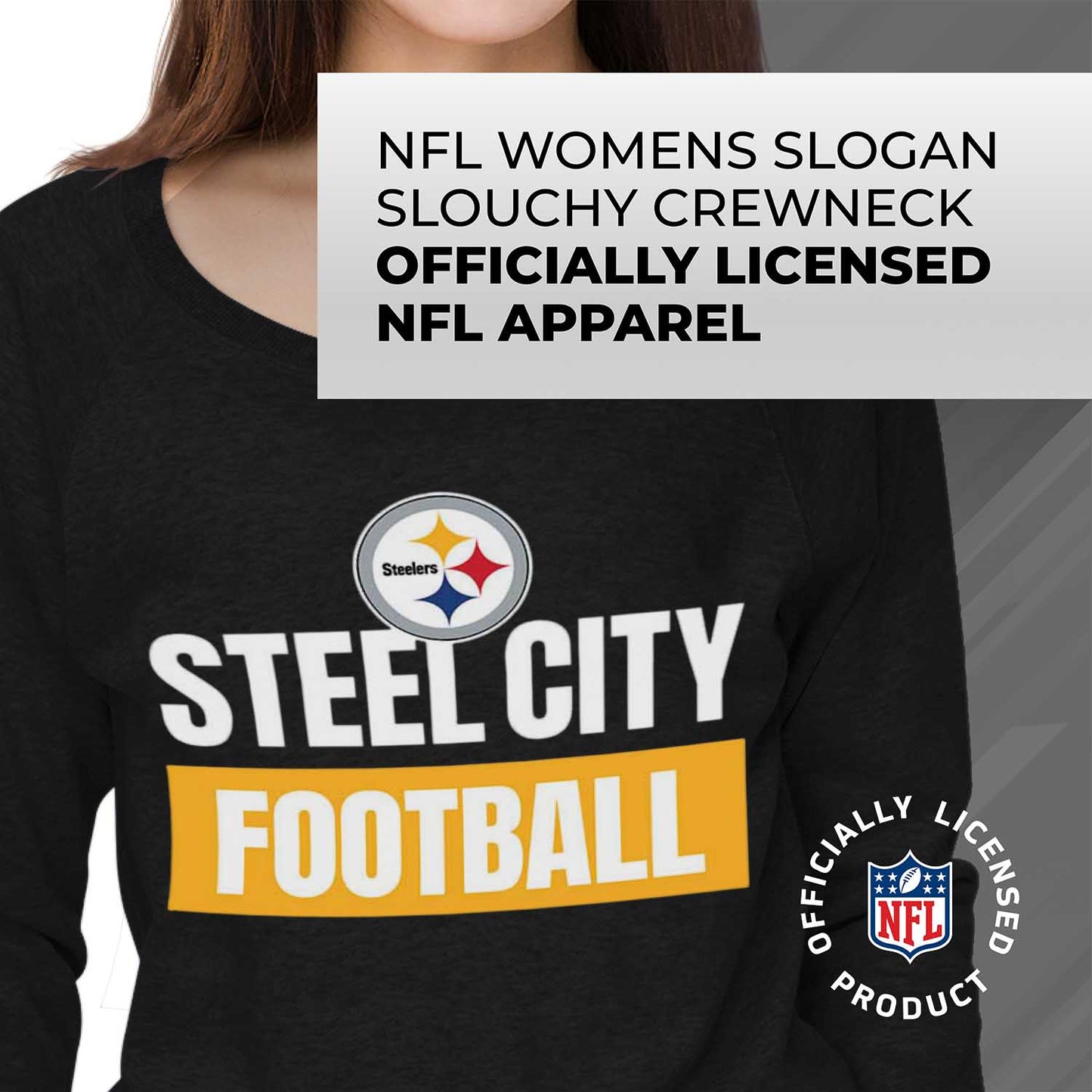 Pittsburgh Steelers NFL Womens Plus Size Team Slogan Crew Neck - Black