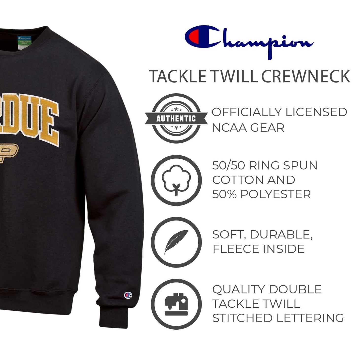 Purdue Boilermakers Adult Tackle Twill Crewneck - Black
