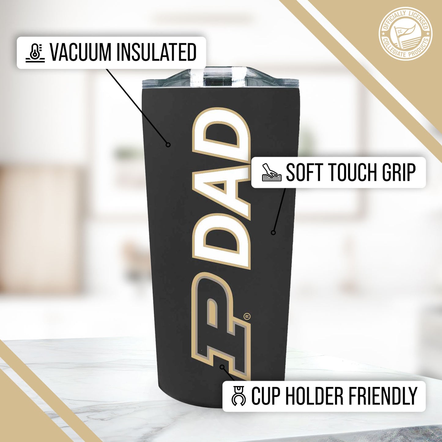 Purdue Boilermakers NCAA Stainless Steel Travel Tumbler for Dad - Black