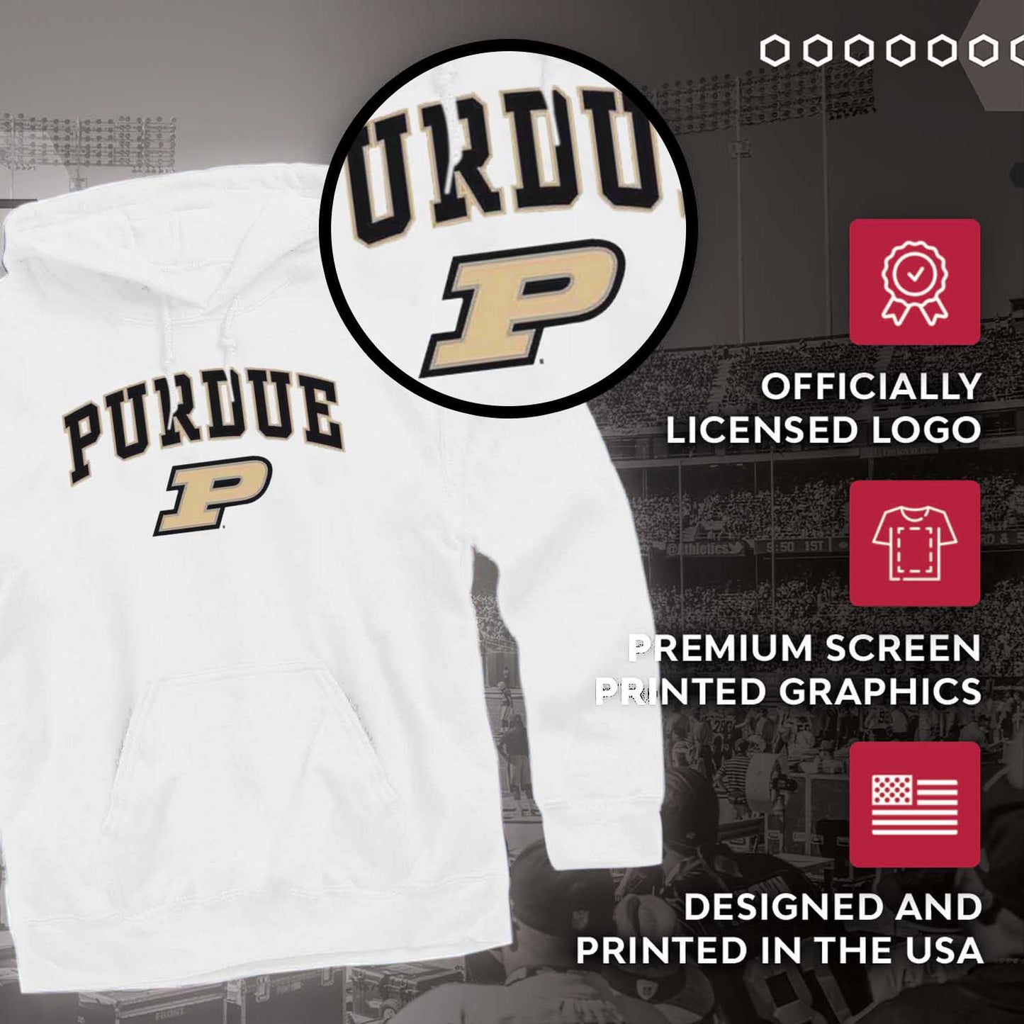 Purdue Boilermakers Adult Arch & Logo Soft Style Gameday Hooded Sweatshirt - White