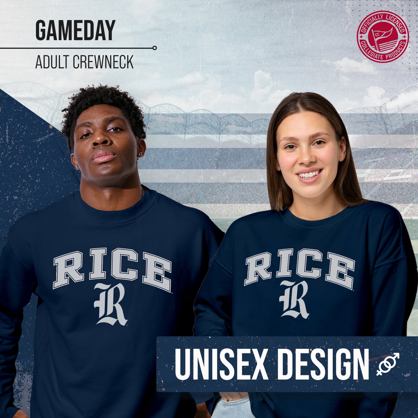 Rice Owls Adult Arch & Logo Soft Style Gameday Crewneck Sweatshirt - Navy