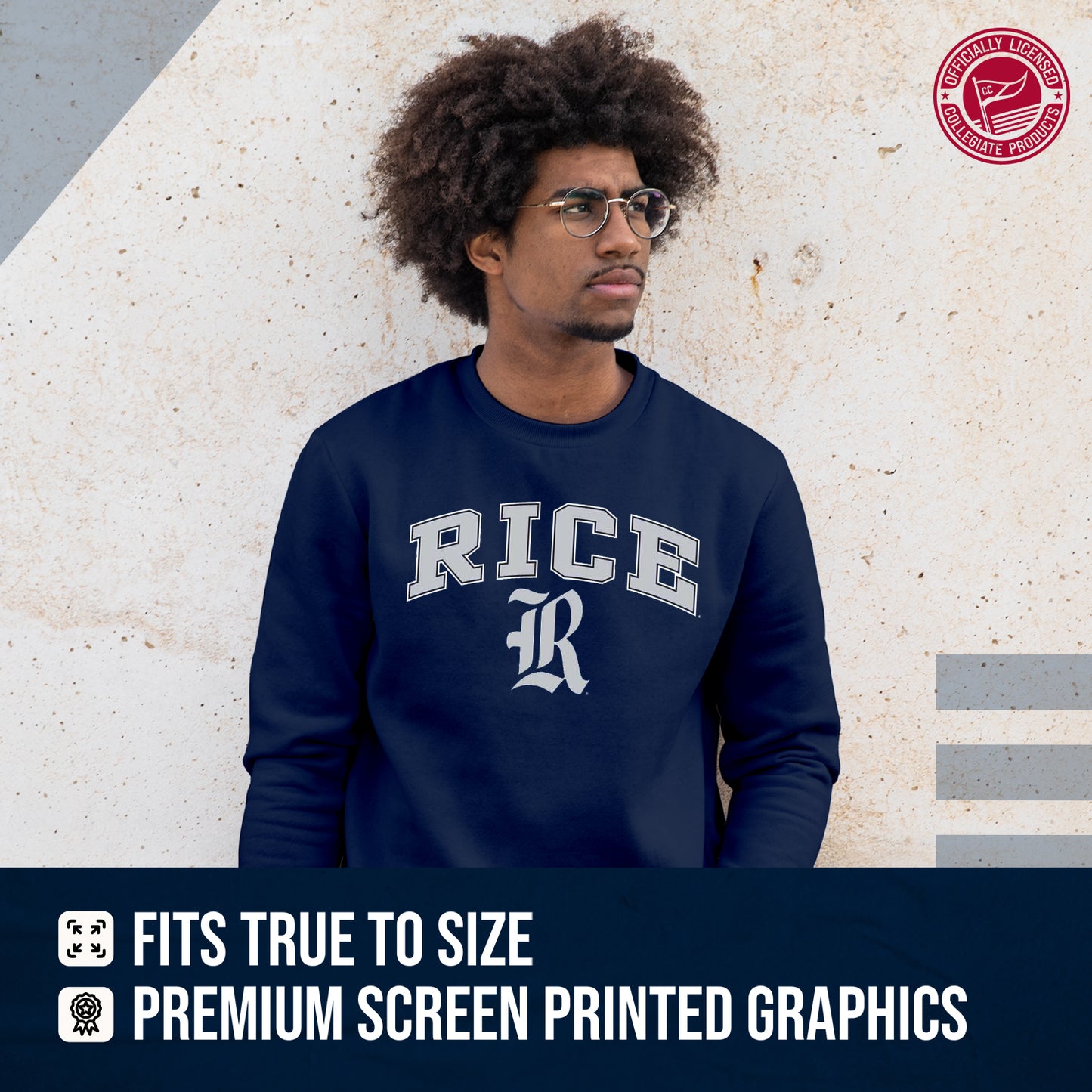 Rice Owls Adult Arch & Logo Soft Style Gameday Crewneck Sweatshirt - Navy