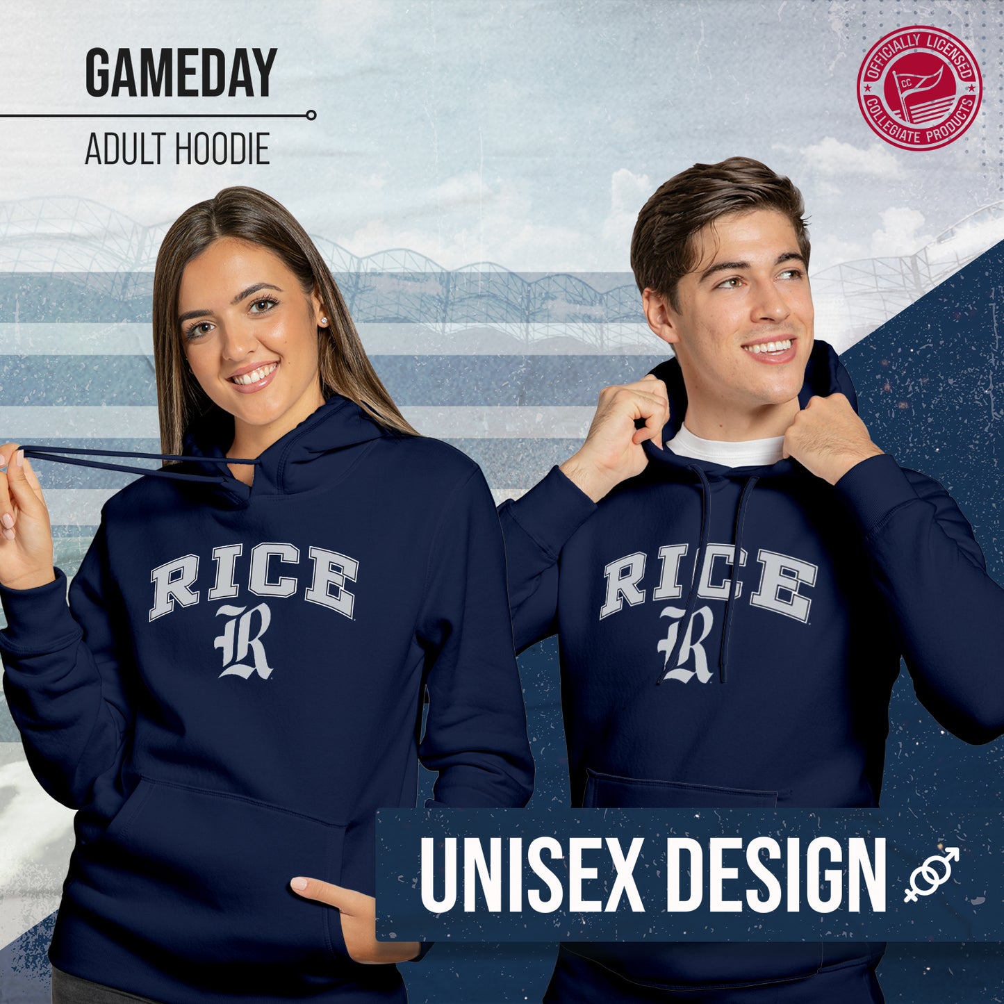 Rice Owls Adult Arch & Logo Soft Style Gameday Hooded Sweatshirt - Navy