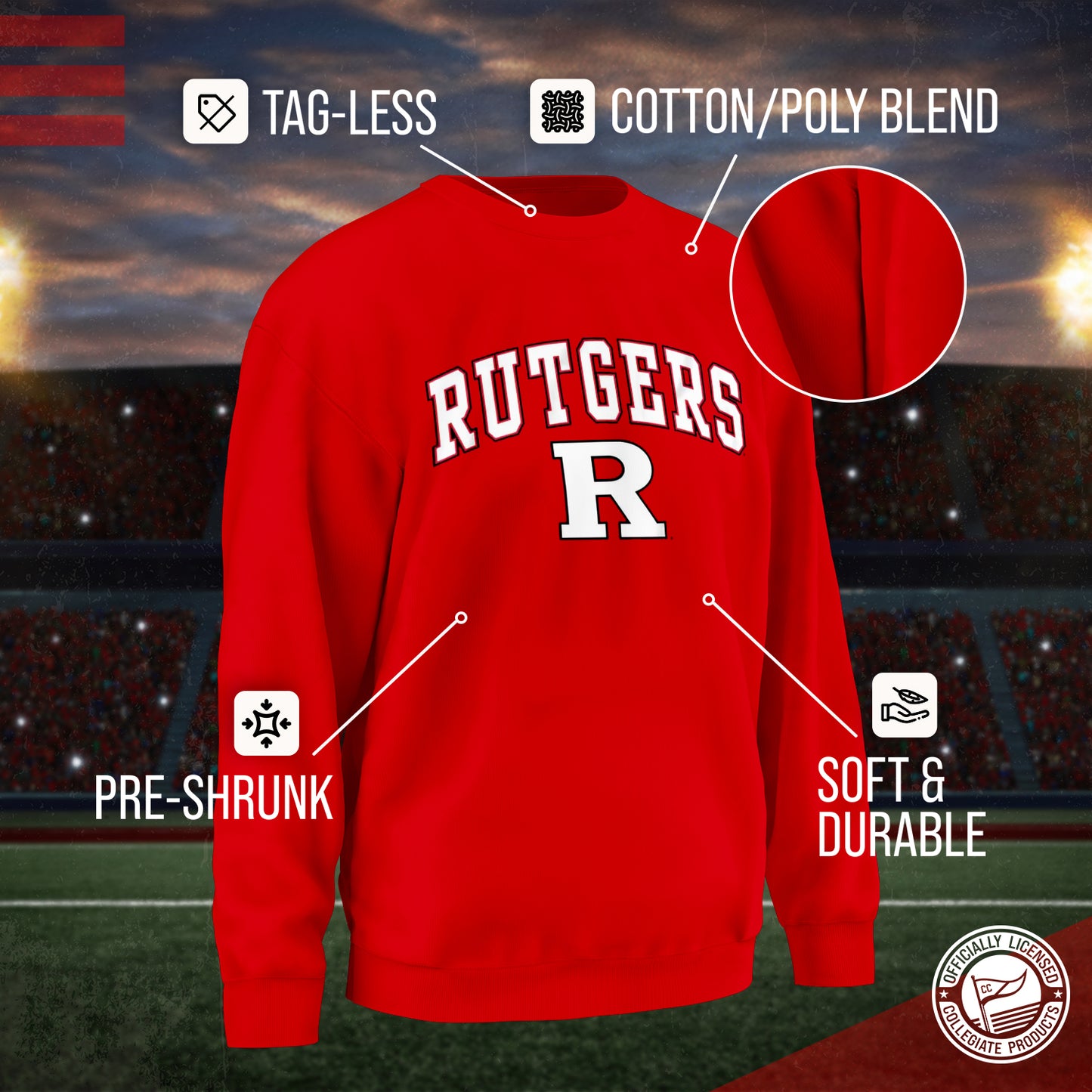 Rutgers Scarlet Knights Adult Arch & Logo Soft Style Gameday Crewneck Sweatshirt - Red