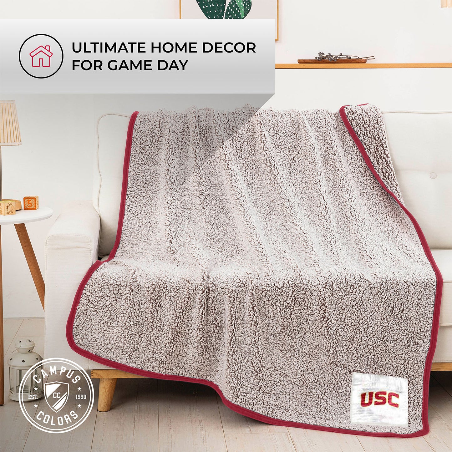 USC Trojans NCAA Silk Sherpa College Throw Blanket - Crimson