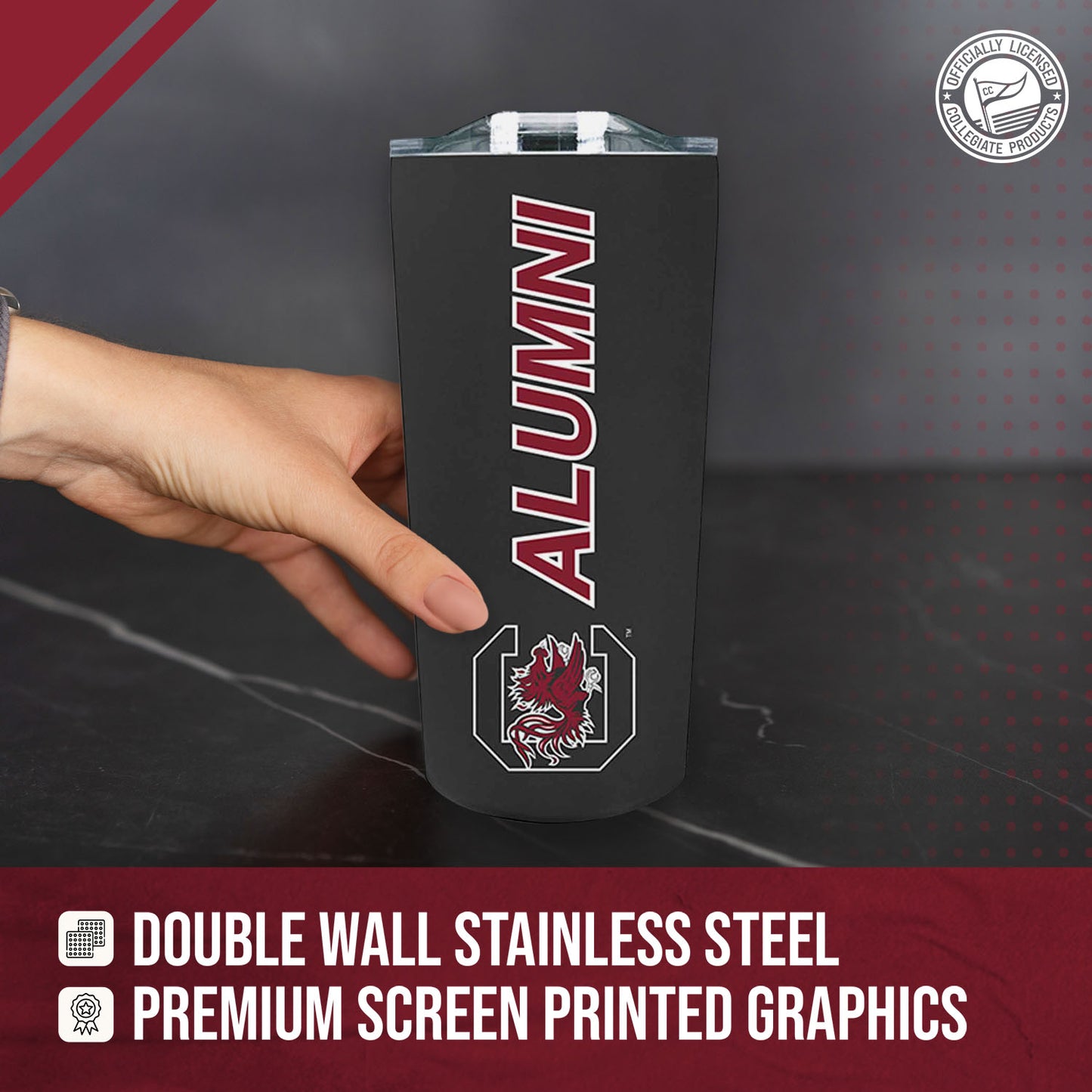 South Carolina Gamecocks Collegiate Stainless Steel Travel Tumbler for Alumni - Black