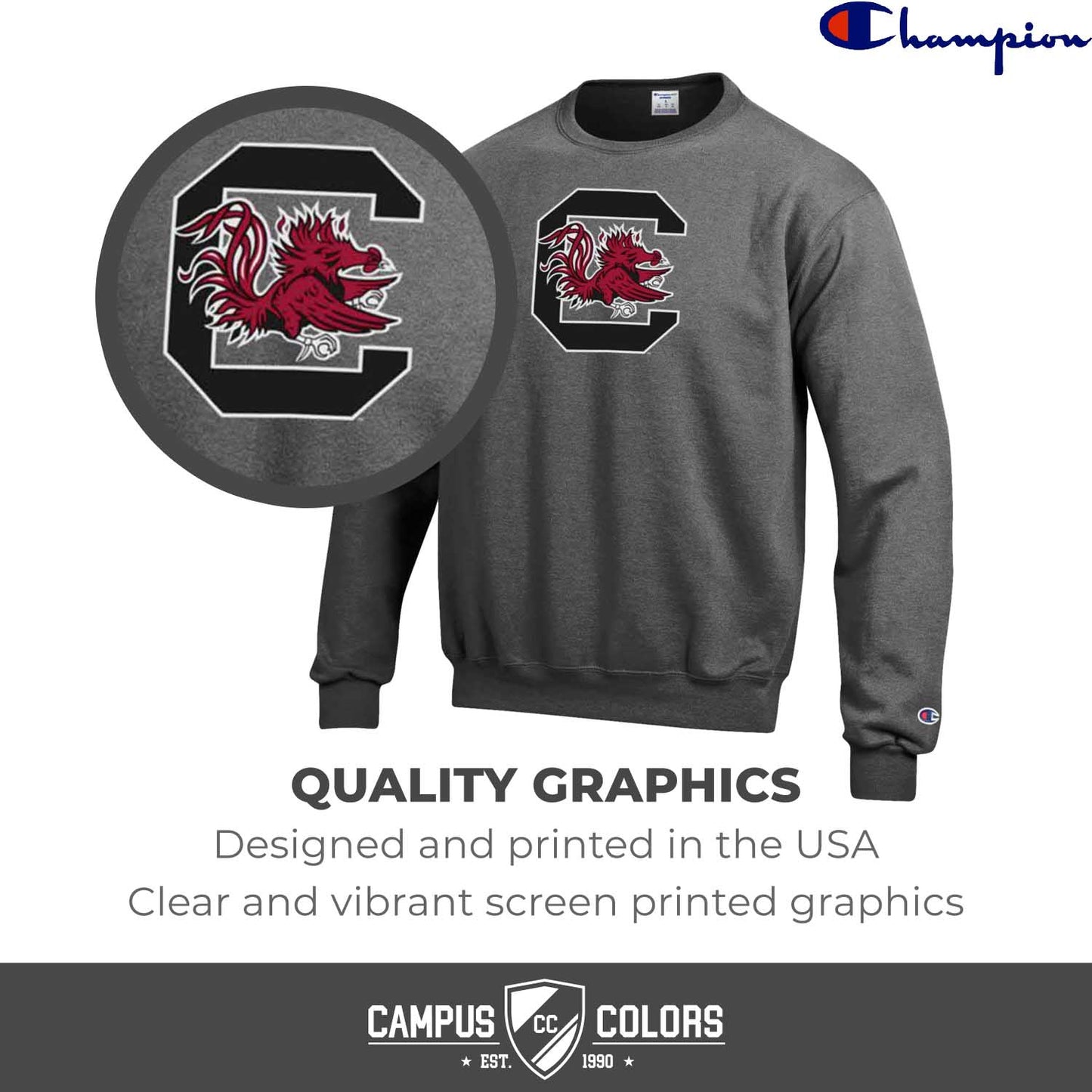 South Carolina Gamecocks Adult Mascot Fleece Crewneck - Charcoal