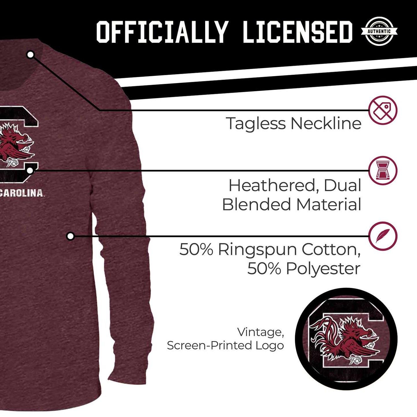 South Carolina Gamecocks NCAA MVP Adult Long-Sleeve Shirt - Maroon