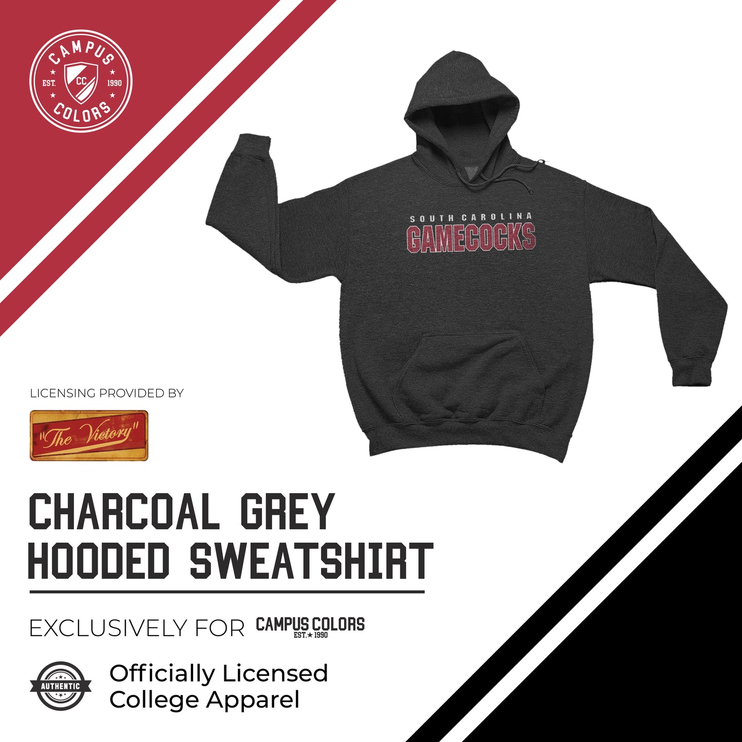 South Carolina Gamecocks Colligate Adult Cotton Blend Charcoal Hooded Sweatshirt - Charcoal