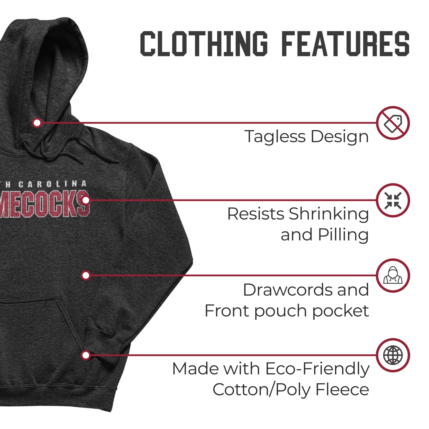 South Carolina Gamecocks Colligate Adult Cotton Blend Charcoal Hooded Sweatshirt - Charcoal