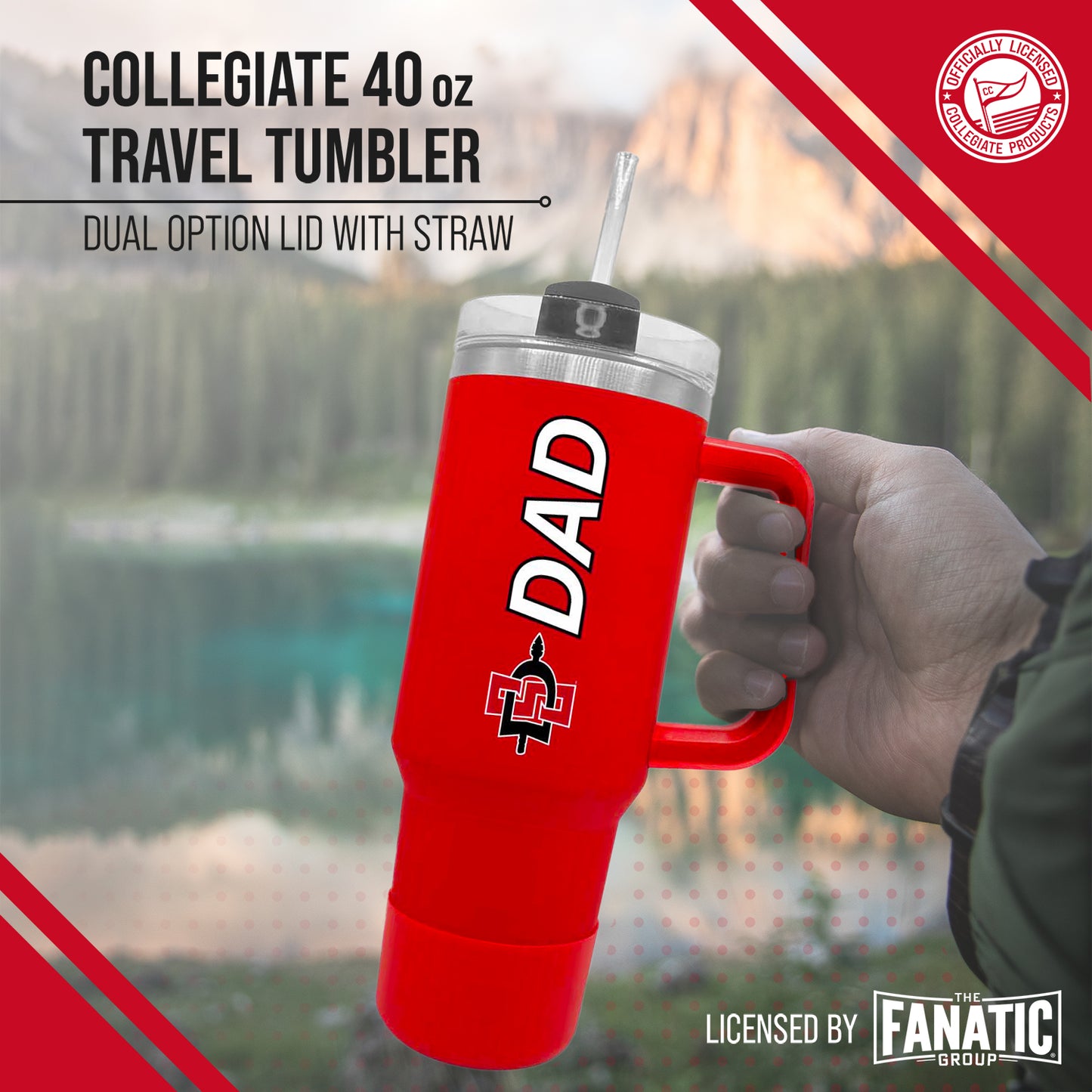 San Diego State Aztecs Collegiate 40oz Stainless Steel Travel Tumbler with Handle for Dad - Red